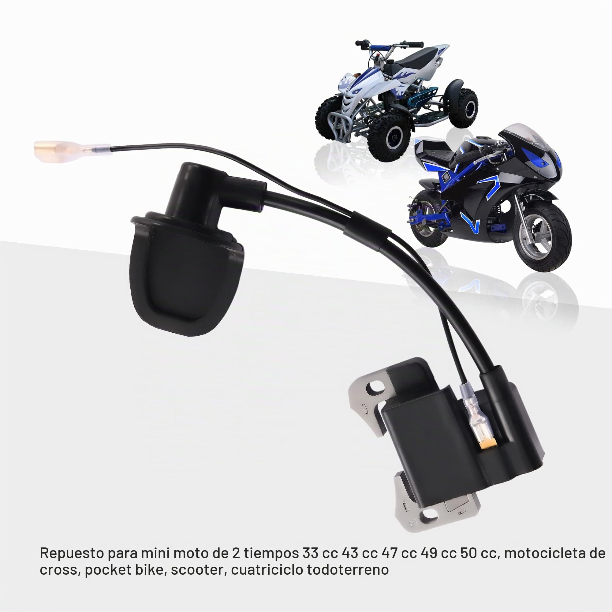 GOOFIT Bobina de Encendido para 2 Tiempos 47cc 49cc ATV Pocket Pit Bike Quad Ciclomotor Negro