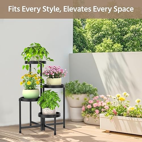 Miniatura 2 de LASZOLA Soporte plegable de 4 niveles para plantas de interior para múltiples macetas grandes, estante ajustable alto y resistente con estantería de