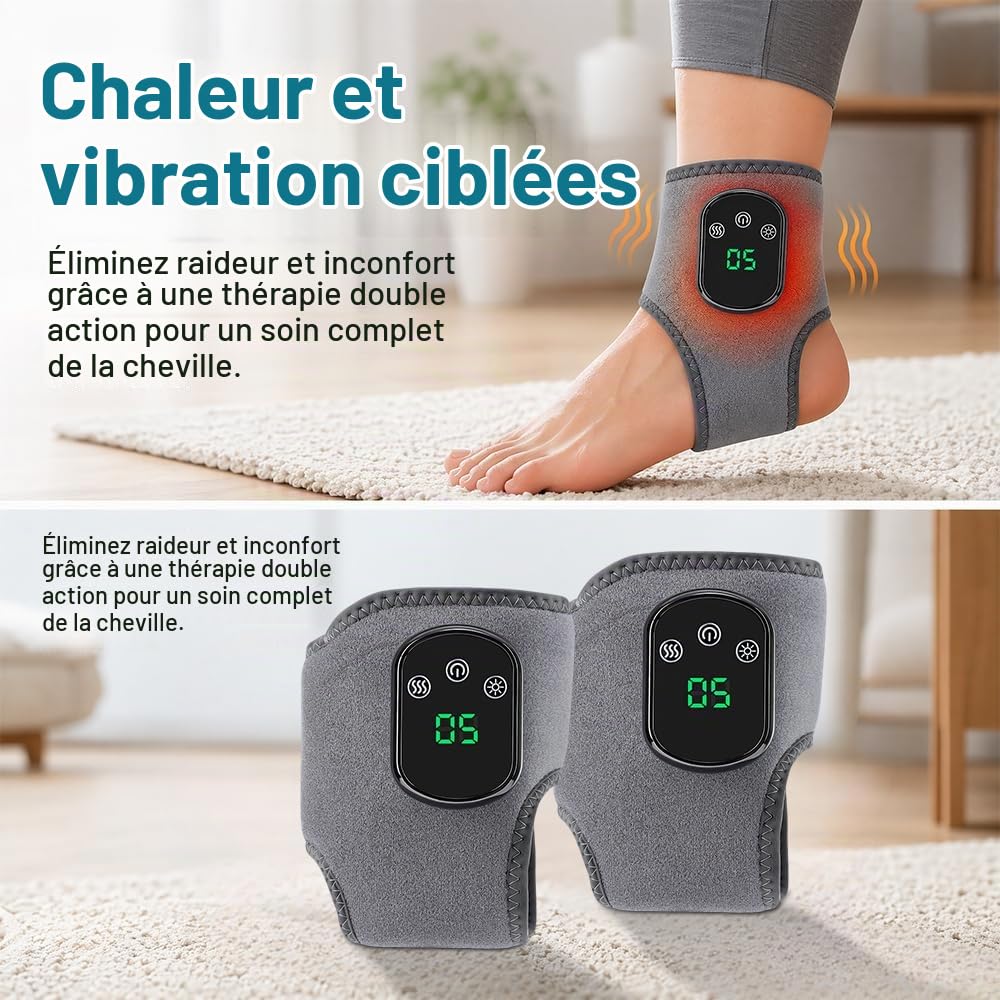 2Pcs 3 en 1 Masseur de Pieds Électrique, Portable Masseur de Cheville avec Sans Fil, 3 Modes Vibration et 5 Niveaux de Chauffageé, Massage Pieds pour Douleur et Circulatio, pour Maman, Papa