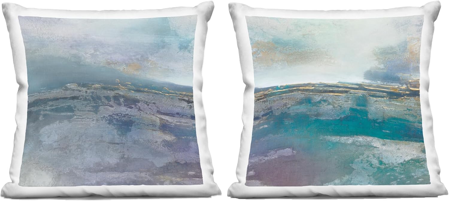 Stupell Industries - Modern Blue Beige Abstract Cross Hatch Pattern 2pc Indoor Pillow Set, 18 x 18 Each - Made in USA - By Susan Jill
