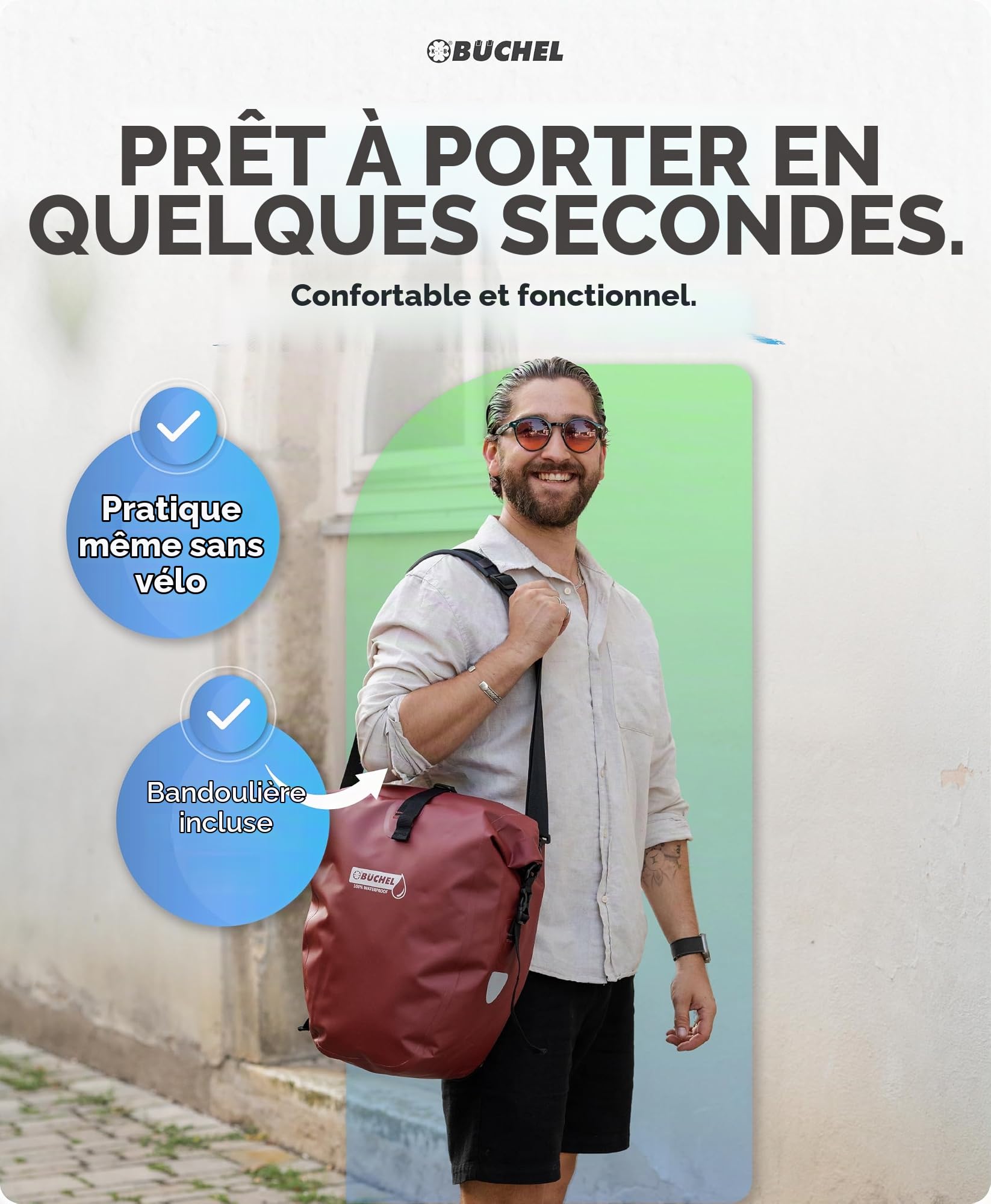 Büchel Sacoche de vélo pour Porte-Bagages, 100% étanche, avec poignée de Transport et bandoulière, Sacoche de vélo, Porte-Bagages, Sacoche de vélo arrière