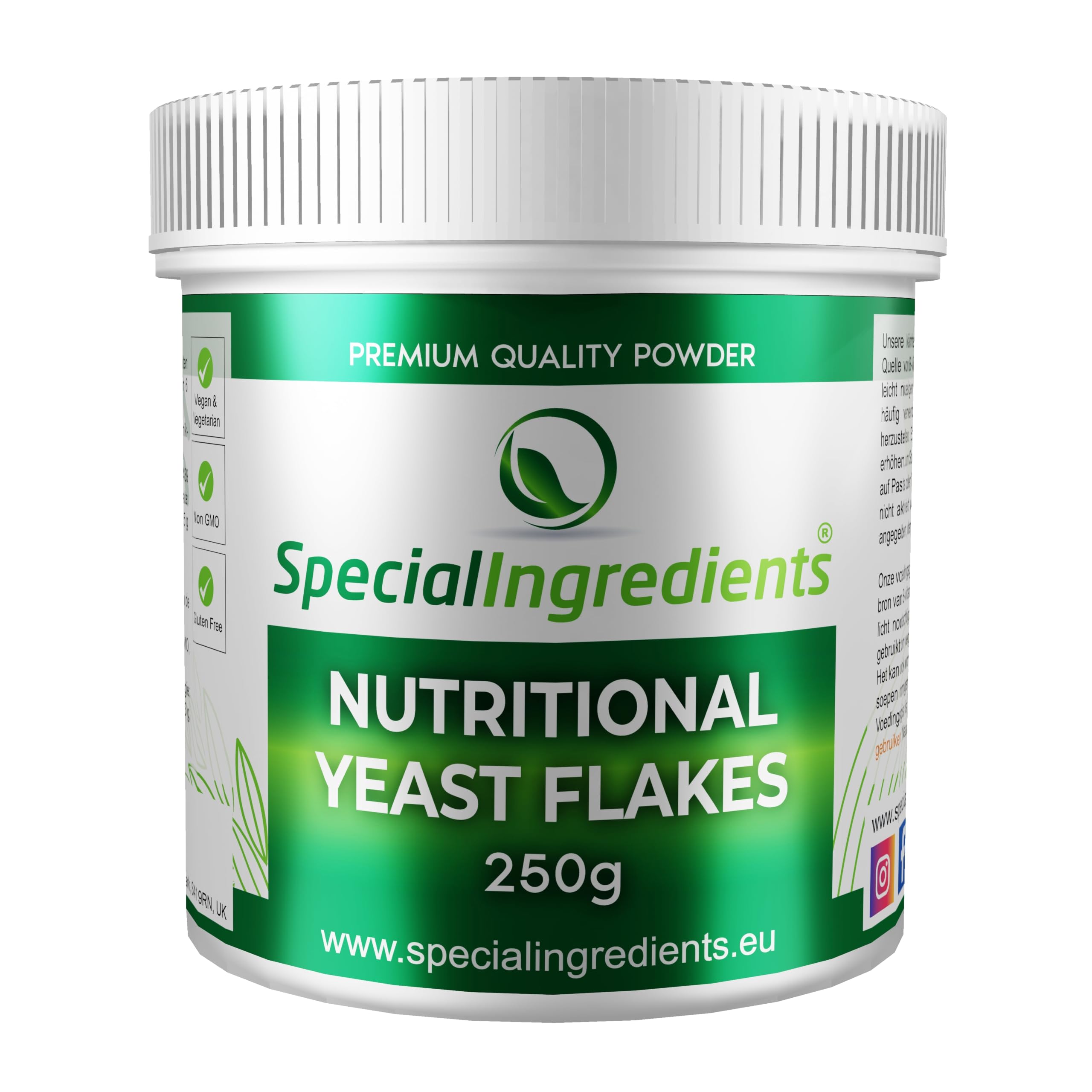 Special Ingredients Nährstoff-Hefeflocken, 500 g, Premium-Qualität, vegan, ohne Gentechnik, glutenfrei, nicht angereichert, recycelbarer Behälter