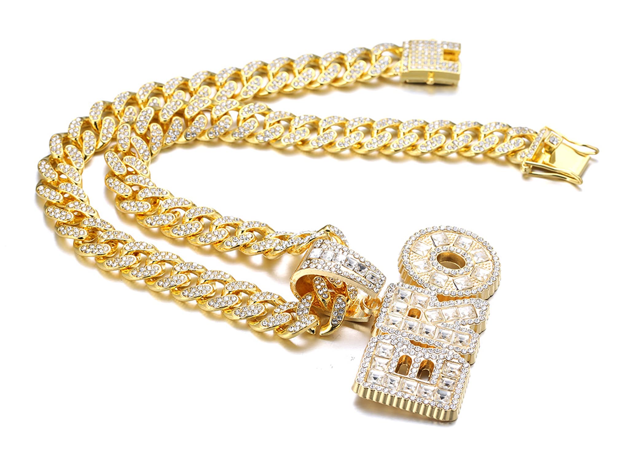 HALUKAKAH Catena Oro per Uomo Placcato Oro Reale 18k/Finitura Oro Bianco Platino Iced Out Collana Ciondolo,Pieno Cz Lab Diamanti Set Griffe,14mm Catena a Maglia Cubana 45cm,Confezione Regalo Gratuita