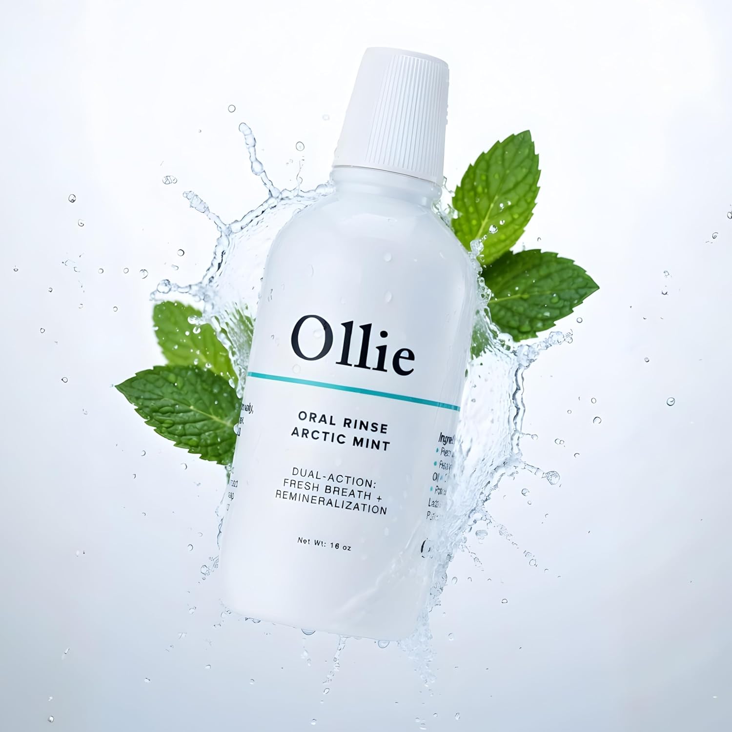 Ollie Arctic Mint Mouthwash: Alcohol-Free, Microbiome-Friendly Enamel-Strengthener with 3% Nano-Hydroxyapatite, Xylitol, Zinc Lactate & Probiotics for Fresh Breath & Healthy Teeth