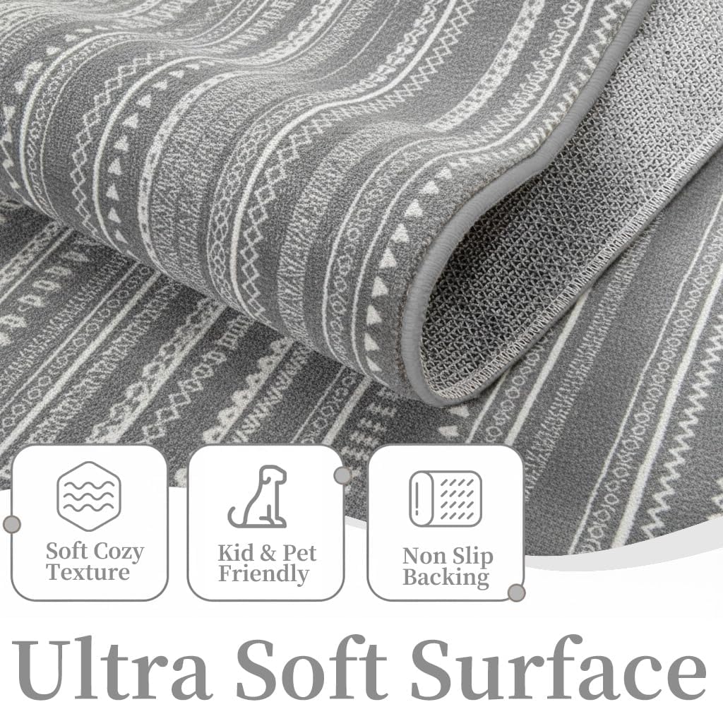 Enkor Runner Rugs for Hallway, 2x8 Washable Soft Maroc Non Slip Floor Rugs for Kitchen, Modern Mat for Living Room Bedroom Entryway Dark Grey