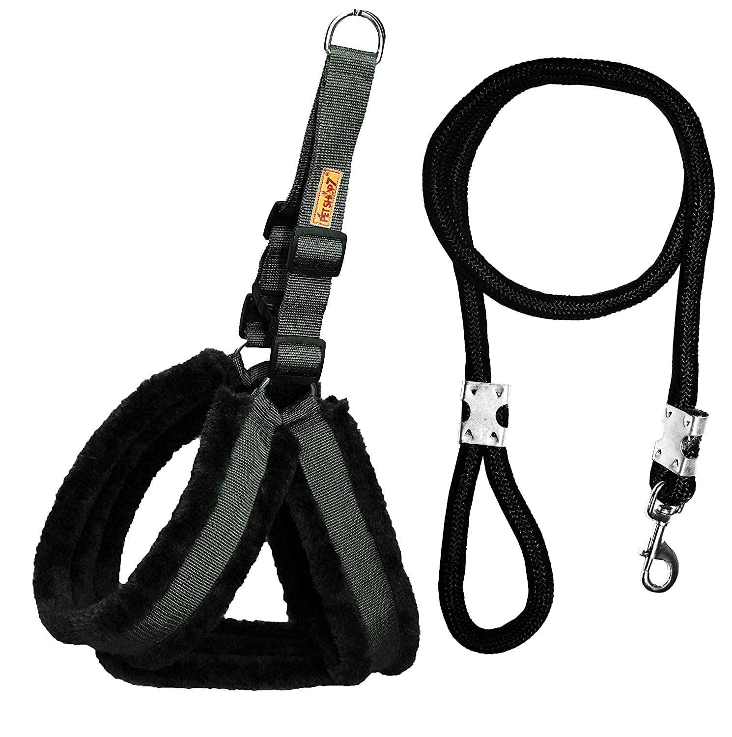 Petshop7 Nylon Dog Harness & Leash Rope Set with Fur 0.75 inch Small - (Chest Size - 23-28) (Black) (B0BF8J5QNX) Amazon Price History, Amazon Price Tracker