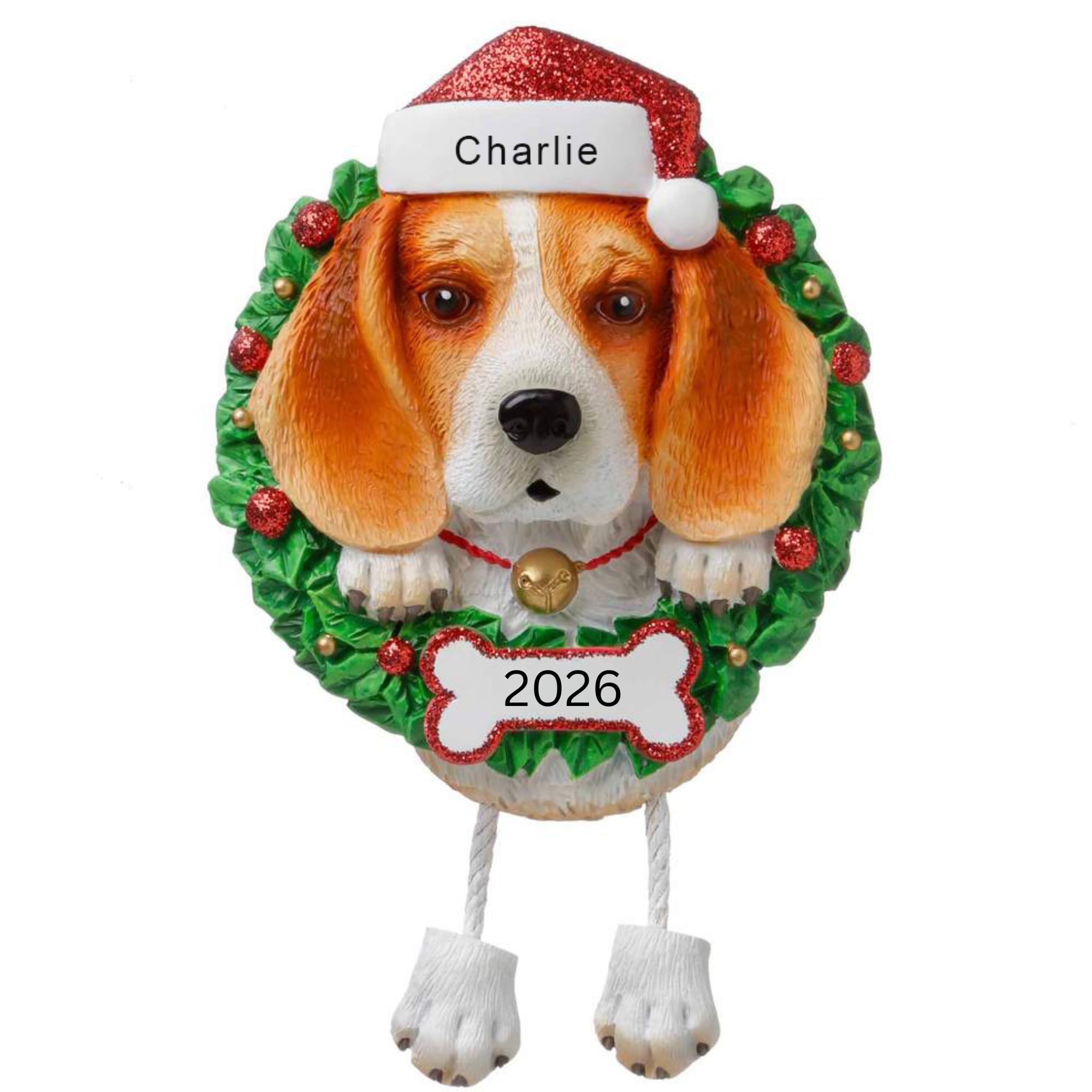 Personalised Tricolour Beagle Dog Christmas Tree Decoration Ornament 2026, Customised Pet Name Xmas Holiday Decor, Custom Puppy Keepsake for Dog Lovers