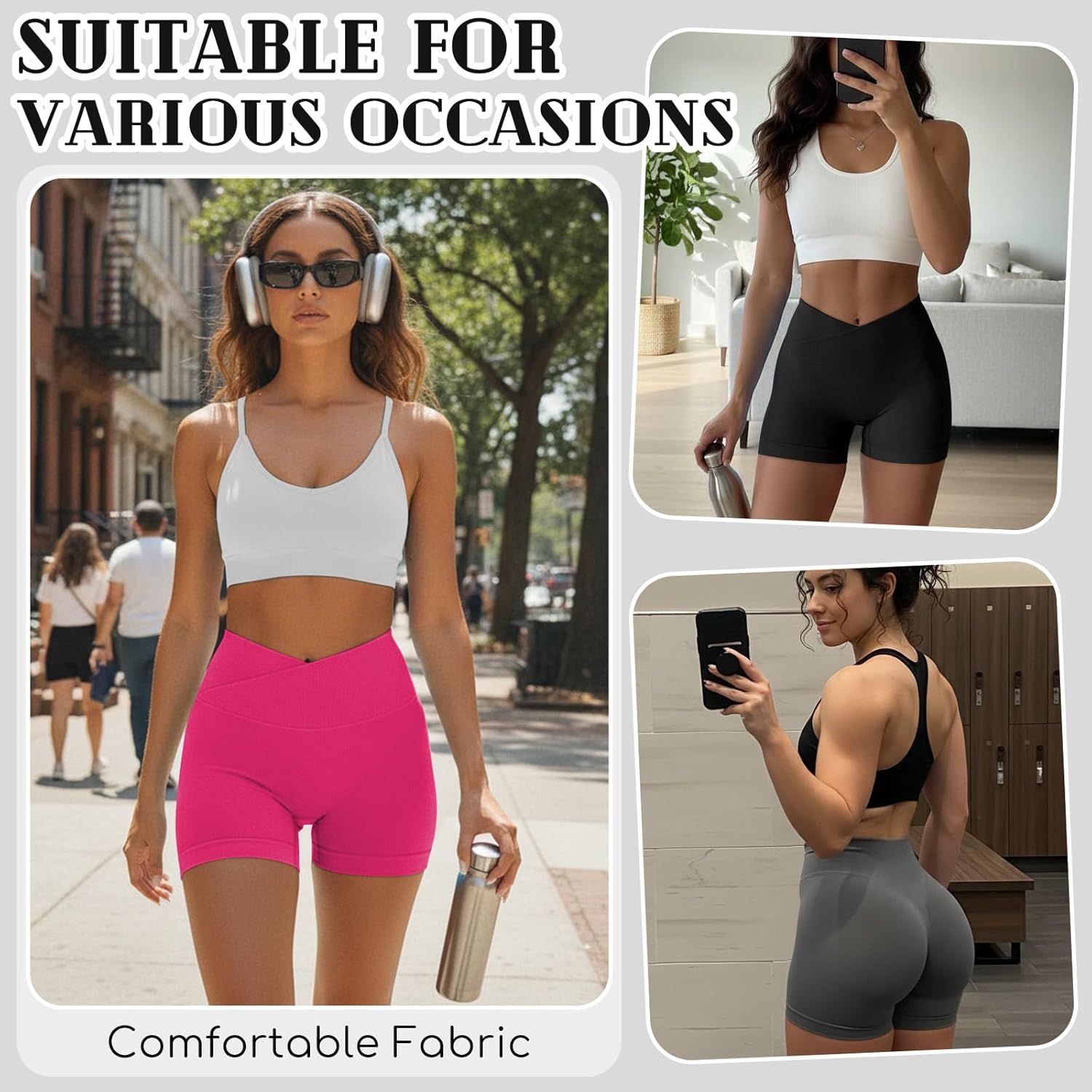 Coume 3 Pack Women's Workout Gym Shorts High Waist Seamless Biker Shorts Cross Butt Lifting Scrunch Athletic Yoga Sports - Image 5