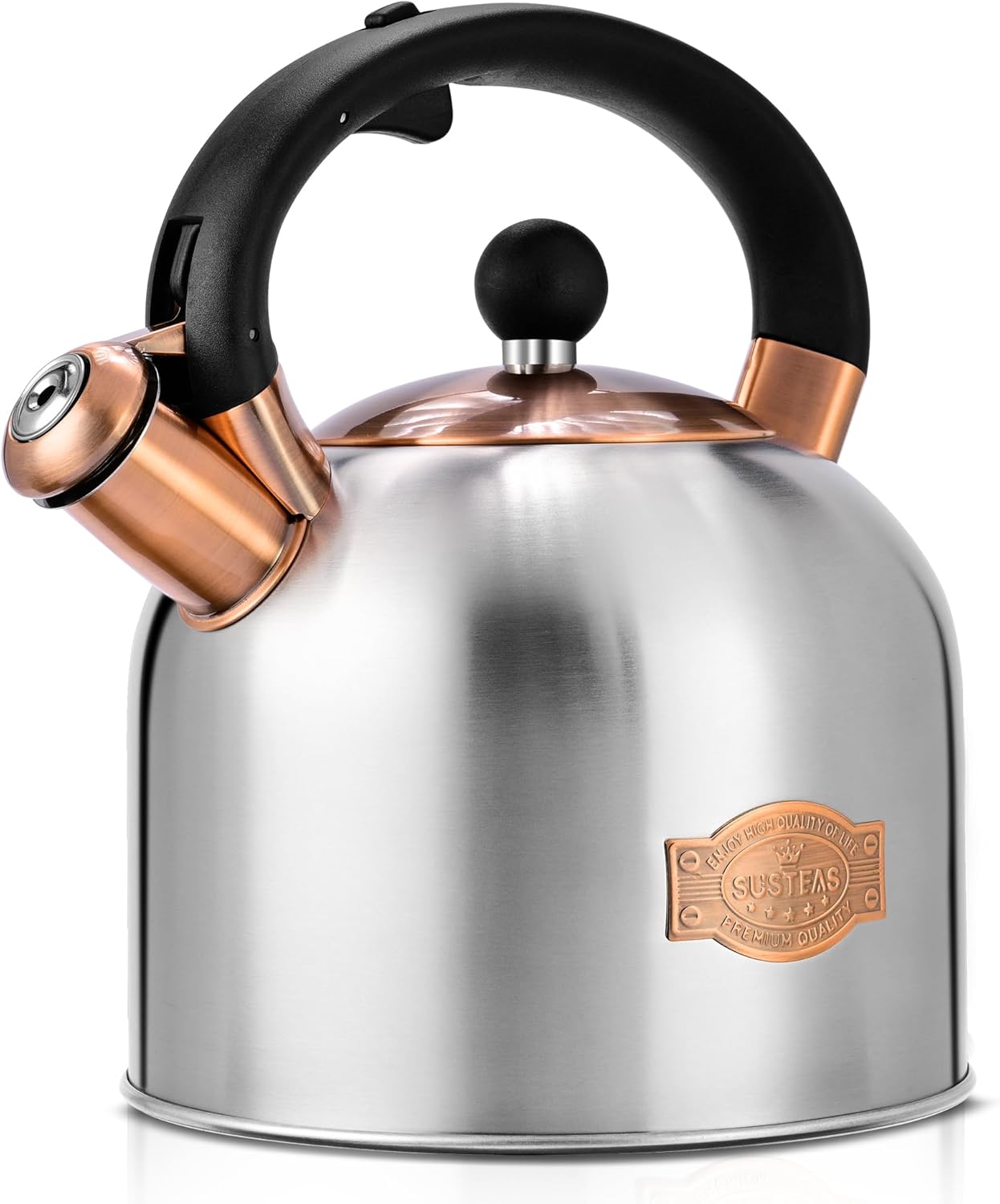 SUSTEAS Tea Kettle - 3.17QT Whistling Kettle with Ergonomic Handle - Premium Stainless Steel Tea Pots for Stove Top, Chic Vintage Teapot with Composite Base, Work for All Stovetops (Silver) - Image 1 of 7