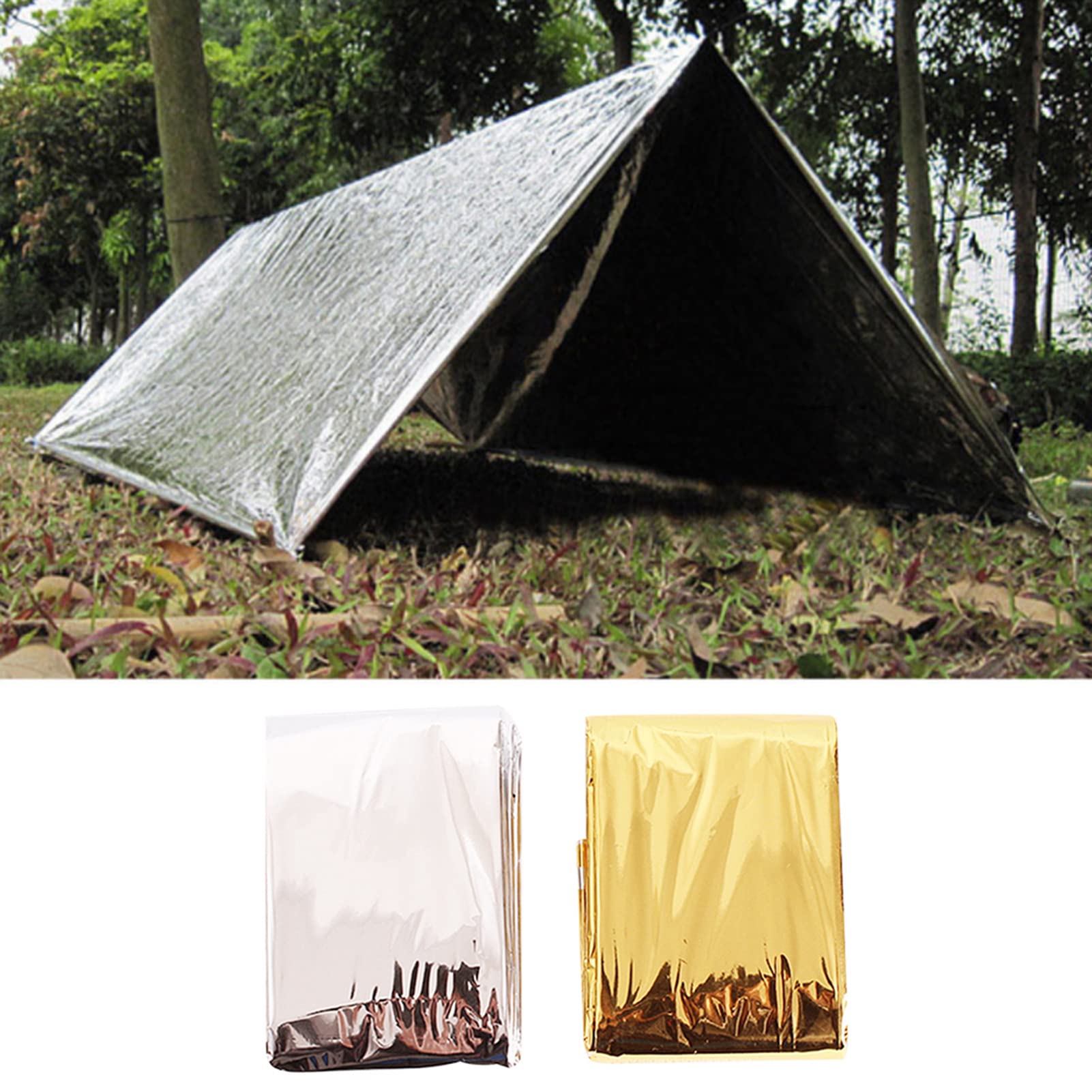 Emergency Blanket Thermal Outdoor Survival Tent for Camping Hiking Emergency kits (silver-1pcs)