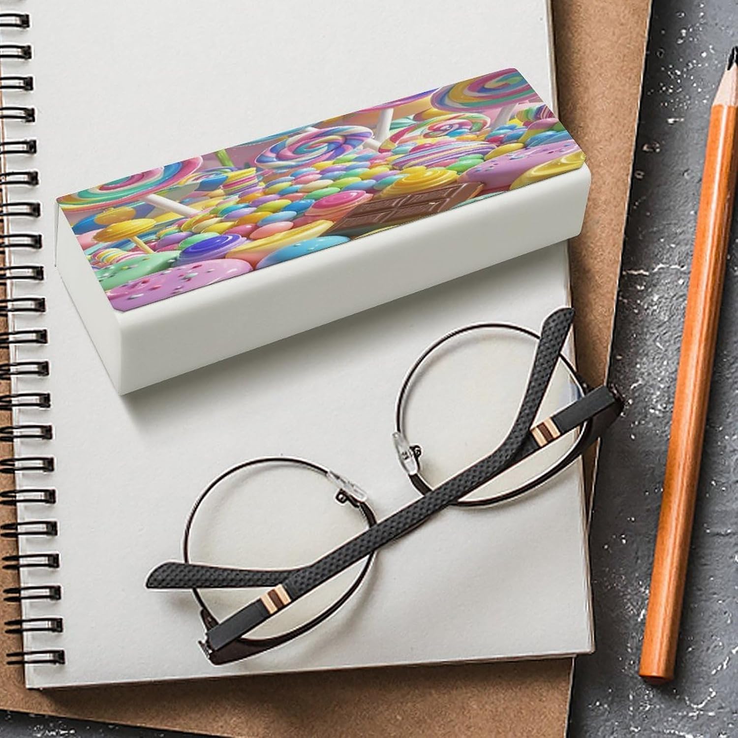Leather Hard Shell Eyeglass Case with Cleaning Cloth for Women Men image 4