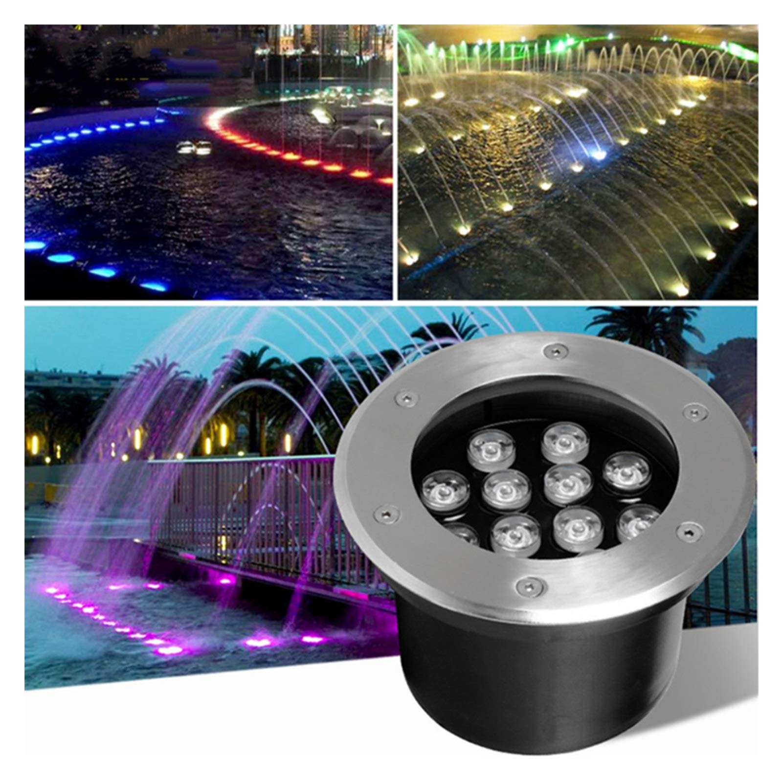 Luces subterráneas para cubierta, iluminación Exterior para paisajes, jardines, parques, césped, árboles, 8 niveles de potencia (24 V, RGB, 24 W)