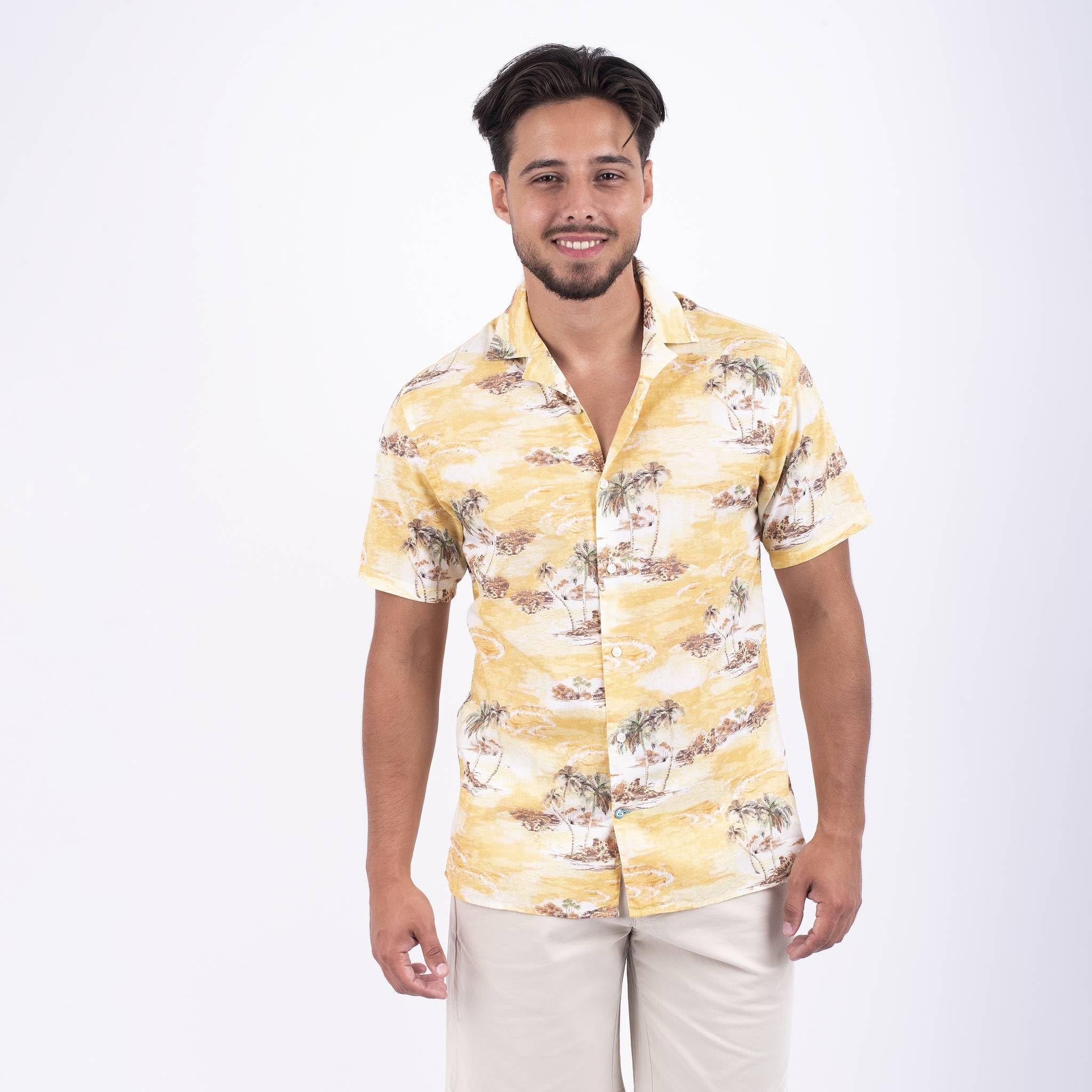 Panareha Camicia Hawaiana Aloha Uomo KALAPAKI Giallo (L)
