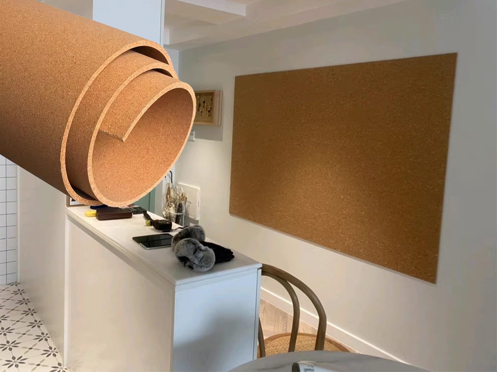 Tablero de Mensajes Resistente para anuncios de Pared, Puerta, Oficina, Cocina, Aula, Tablero de anuncios con Clavijas de 8 mm, Rollo de Tablero de Corcho con imágenes, Tablero de sueños Art