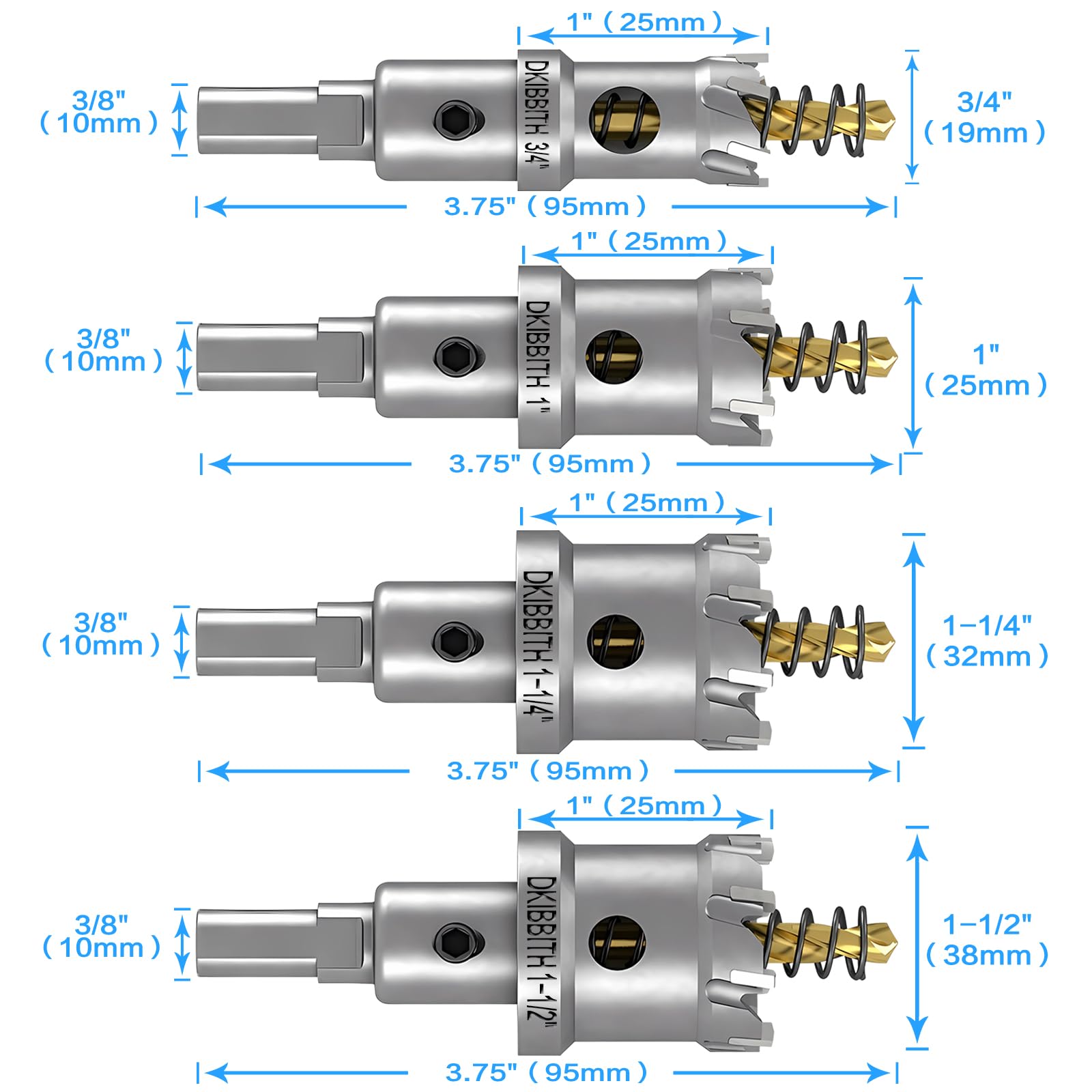 9PC TCT Hole Saw Set - 3/4" To 2" Tungsten Carbide Teeth For Metal & Wood