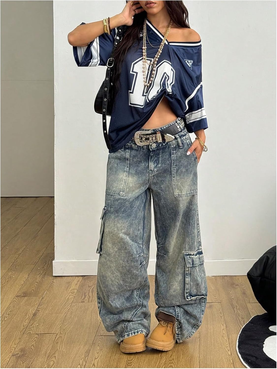 Jersey Shirts for Women Number Graphic V Neck Oversized Tshirts Y2k Football Jersey Streetwear - Image 5