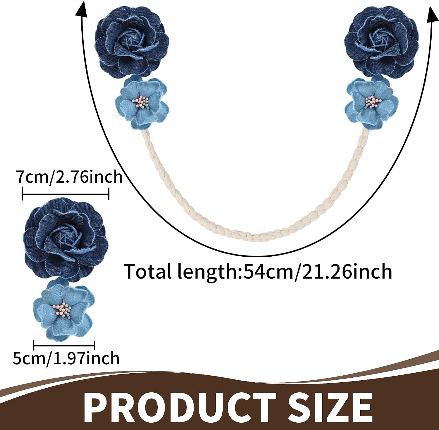 Meplait 2 Pack Flower Curtain Tiebacks, No Drilling Boho Curtain Holdbacks for Thin & Thick Drapes DIY Twist Curtain Tie Backs for Bedroom Decor, Boho Room Decor, Nursery Decor