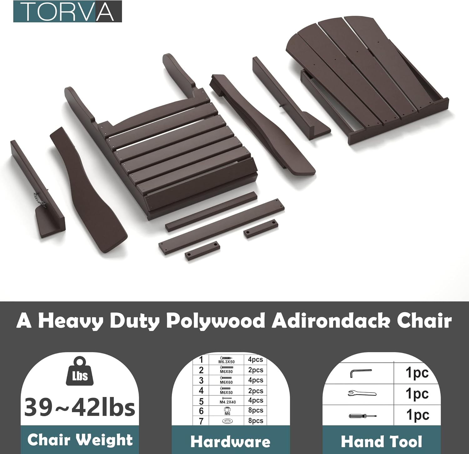 TORVA Folding Adirondack Chair,Fire Pit Chair,Patio Outdoor Chairs All-Weather Proof HDPE Resin for BBQ Beach Deck Garden Lawn Backyard(Brown Color)