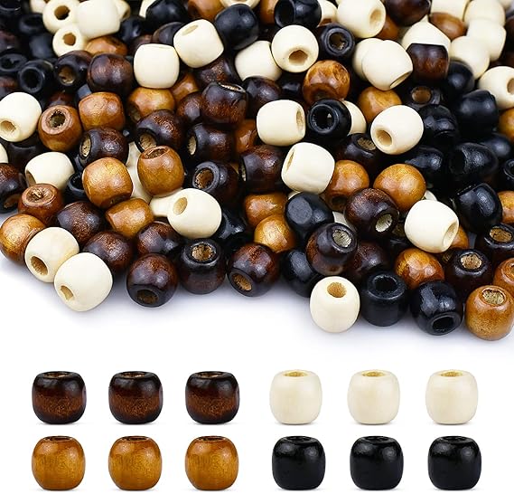 400Pcs Large Hole Wooden Craft Beads 4 Colors 12x11mm