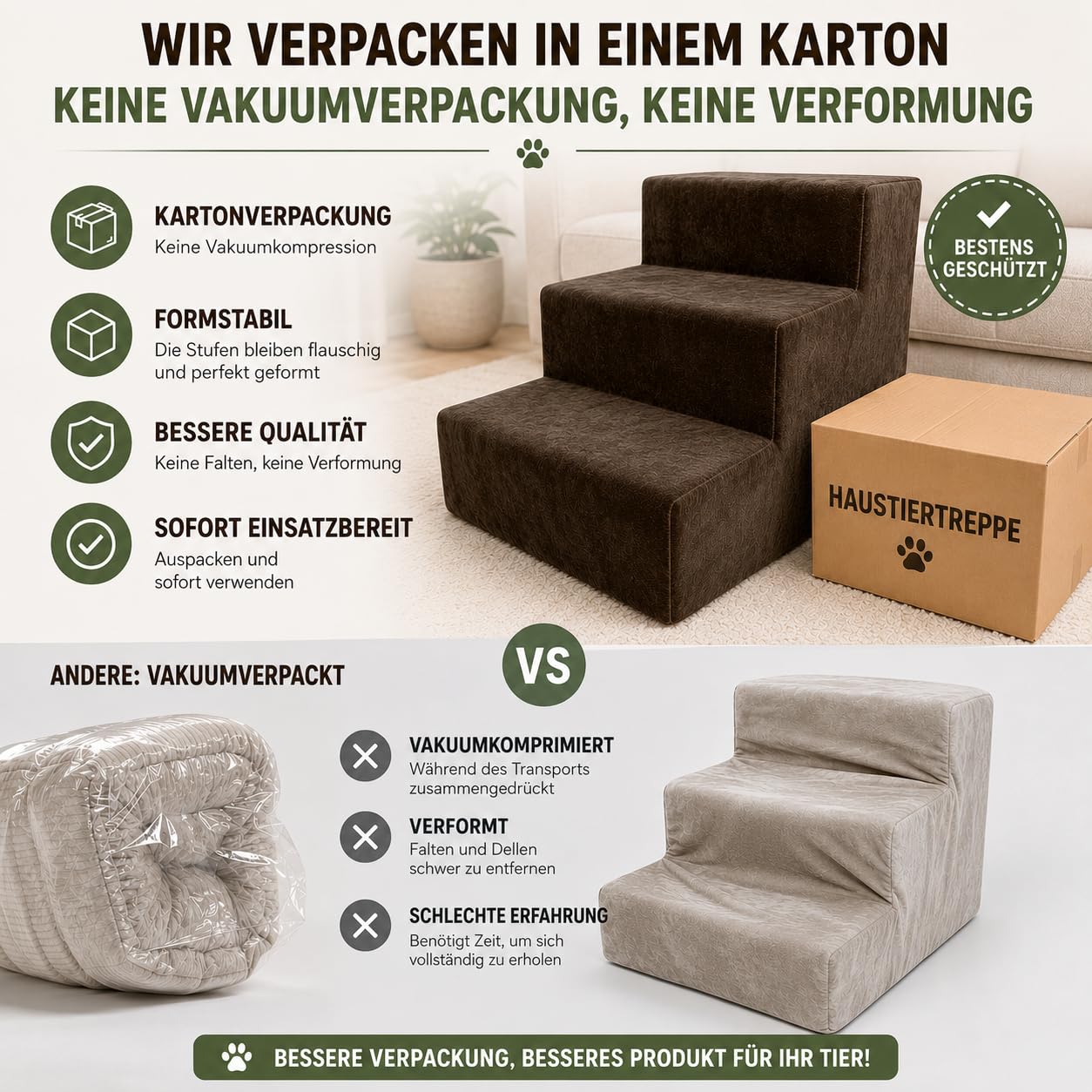 Muralo Hundetreppe 3 Stufen für Kleine Hunde, Katzen, Velvet - Flaschengrün
