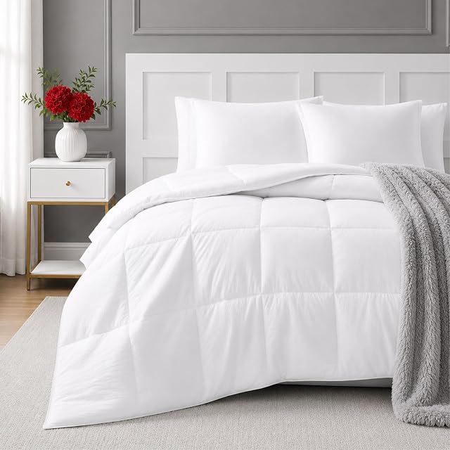 Casa Platino Ensemble de consolateurs jumeaux 2 Pièce - blanc - 300 GSM Remplir le poids vers le bas Alternative toutes saisons - Microfibre brossée pré-lavée - Oeko-TEX - Onglets d'angle - 66"×88"