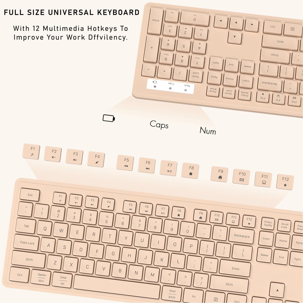 Wireless Keyboard and Mouse, 2.4GHz Cordless Keyboard Mouse Combo, Optical Mouse, Plug and Play USB Receiver, Compatible with Windows, Mac, Laptop, and PC(Milk Tea) - Image 5