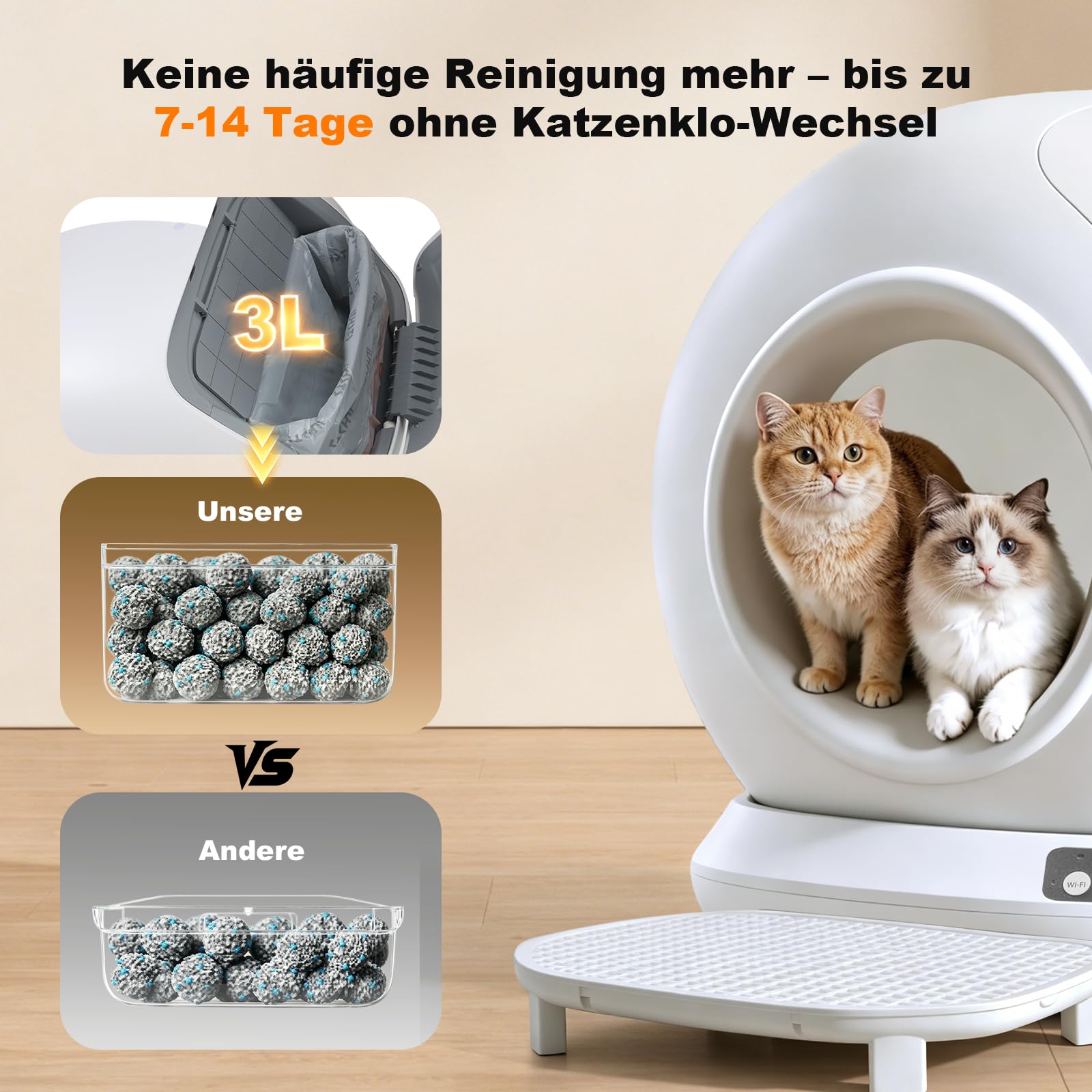 Arenero Gatos Autolimpiable, Capacidad Grande 78L Arenero Gato con Pedal, XXXL Arenero Automatico para Varios Gatos, Control App/Anti-Fugas/Sensor Seguridad/Eliminación Olores/Limpieza Rápida | Bandeja de arena eléctrica grande de 78 L, control de olores,