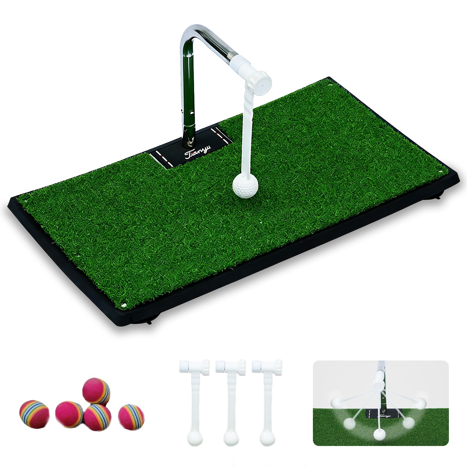 Golfschwung-Trainer mit 5 Höhenverstellungen, Golf-Trainingsgerät mit 2*Drehbare Stange, Automatische Ballrückführung, für Zuhause, Büro, Garten, tägliches Training, Einfach zu montieren