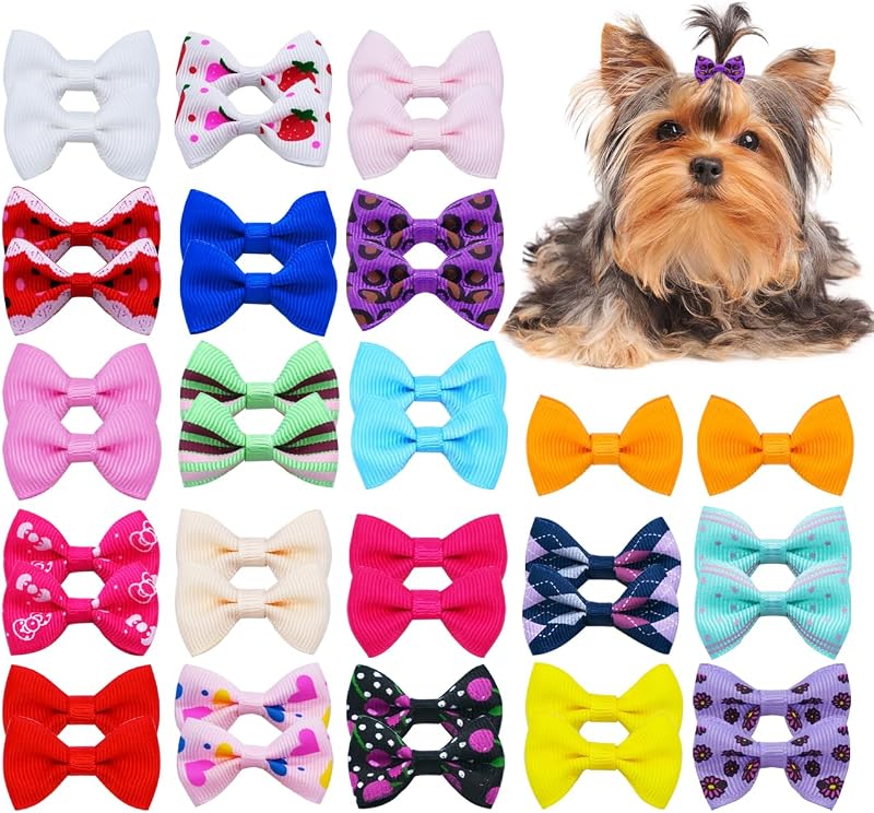 40PCS Dog Hair Bows with Clips 1.5Inch Girl Small Dog Apparel Accessories for Pet Puppy Cat Kitten Rabbit Hair Bows Clips