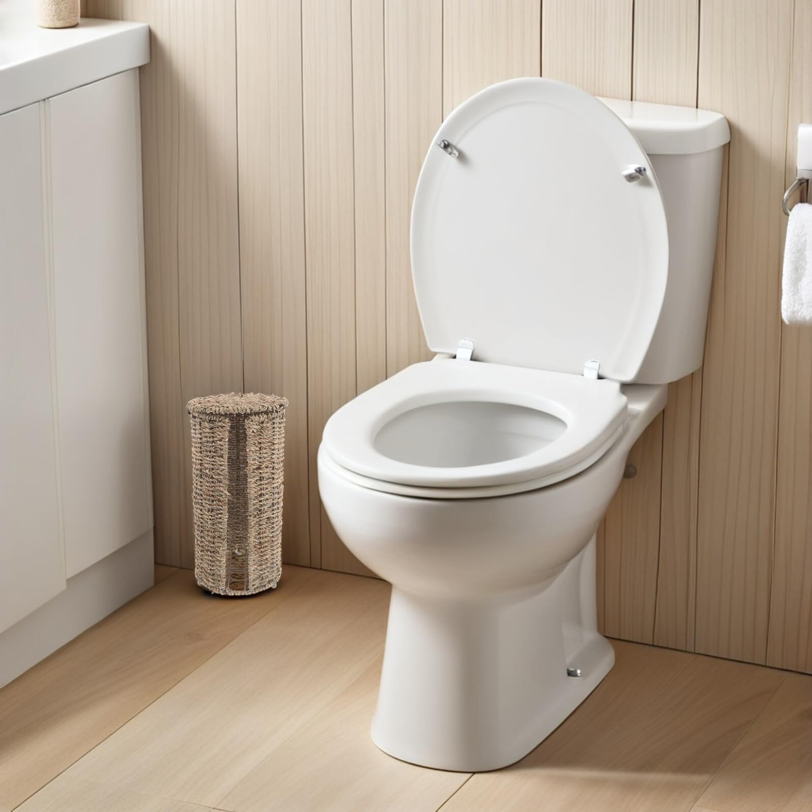 Cesta de Almacenamiento para Papel Higiénico de Hierro y Ratán | Portarrollos Tejido para Homestays, Forma Compacta y Ligera, Resistente Deformación