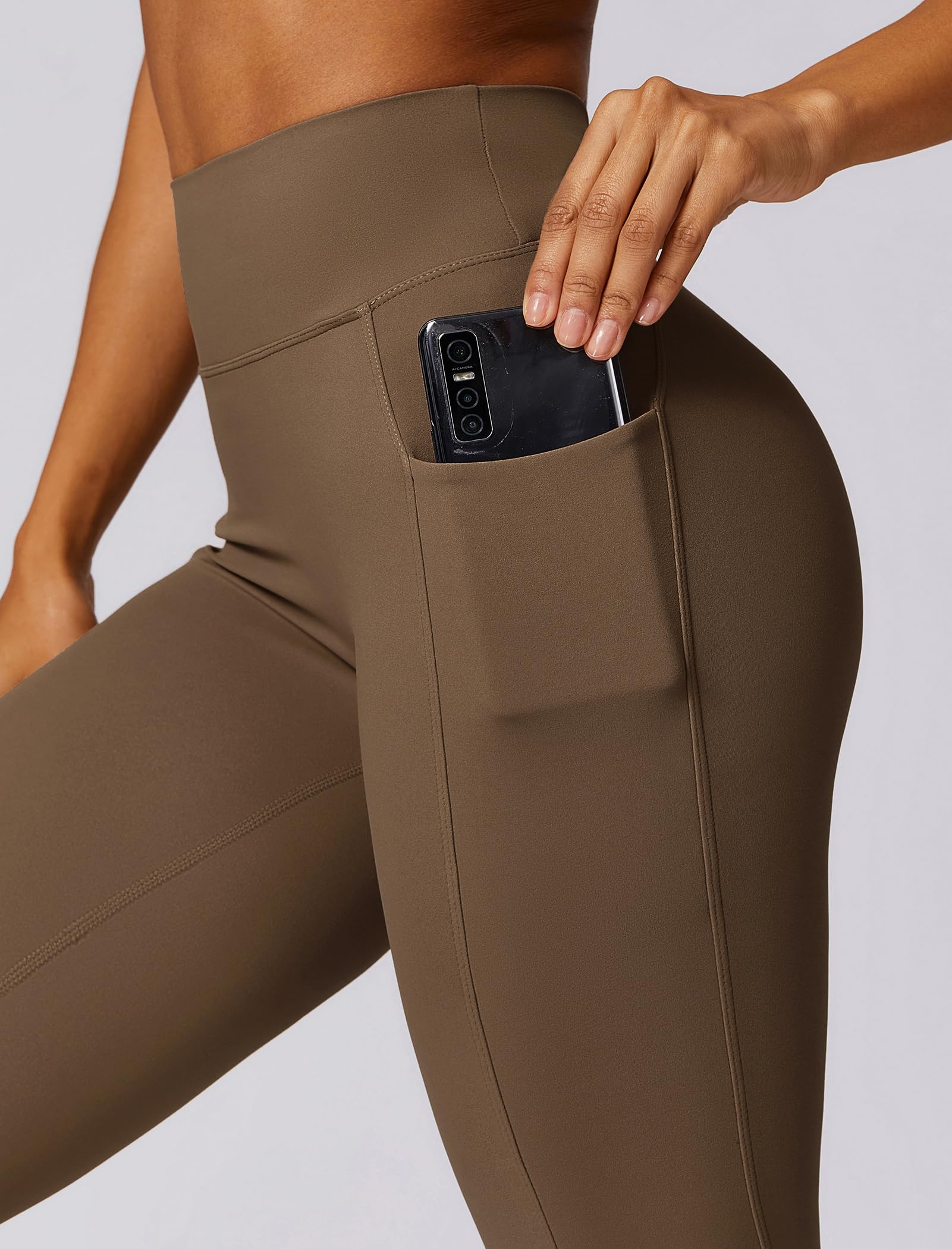 IDOPIP Sport-Set Damen Langarm Rückenfrei: Zweiteiler Gym Set Top mit integrierten Cups und hohe Taile Leggings mit Taschen - Sportkleidung für Fitness Yoga Pilates Workout