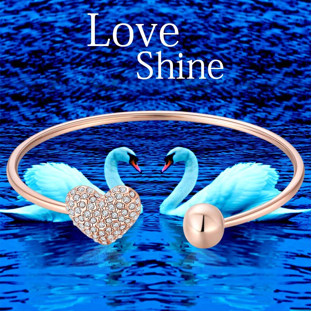 Heart Shape Crystal Chain Bracelet Set for 2, Valentine Combo Bangle Pair