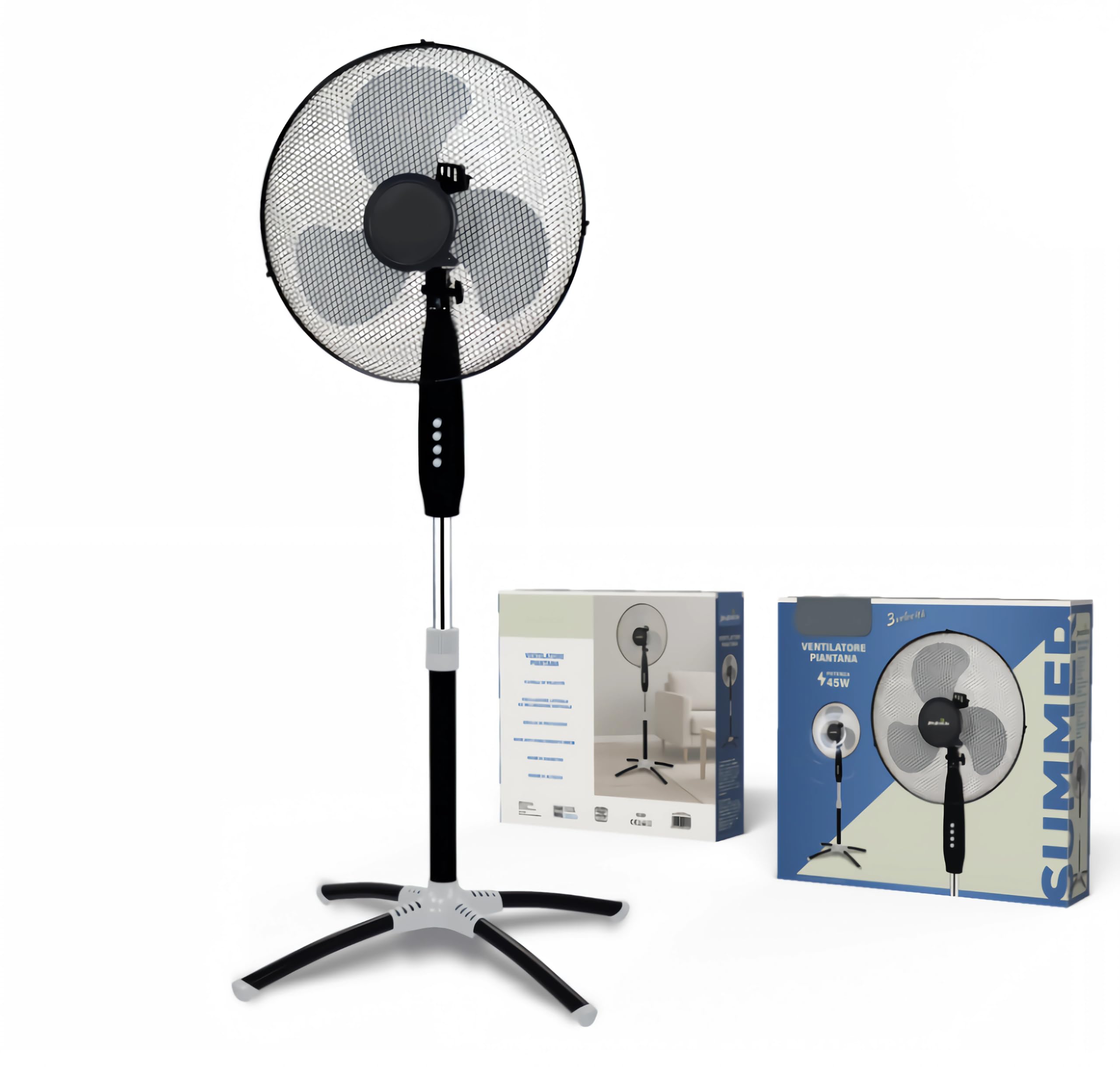 FS-40B-1 Ventilatore a Piantana 45W Pale da 40cm 3 Velocità Oscillazione Regolabile Inclinabile Altezza 130 cm Base 60cm Anti-Ribaltamento Camera Da Letto Cucina Terrazzo Giardino