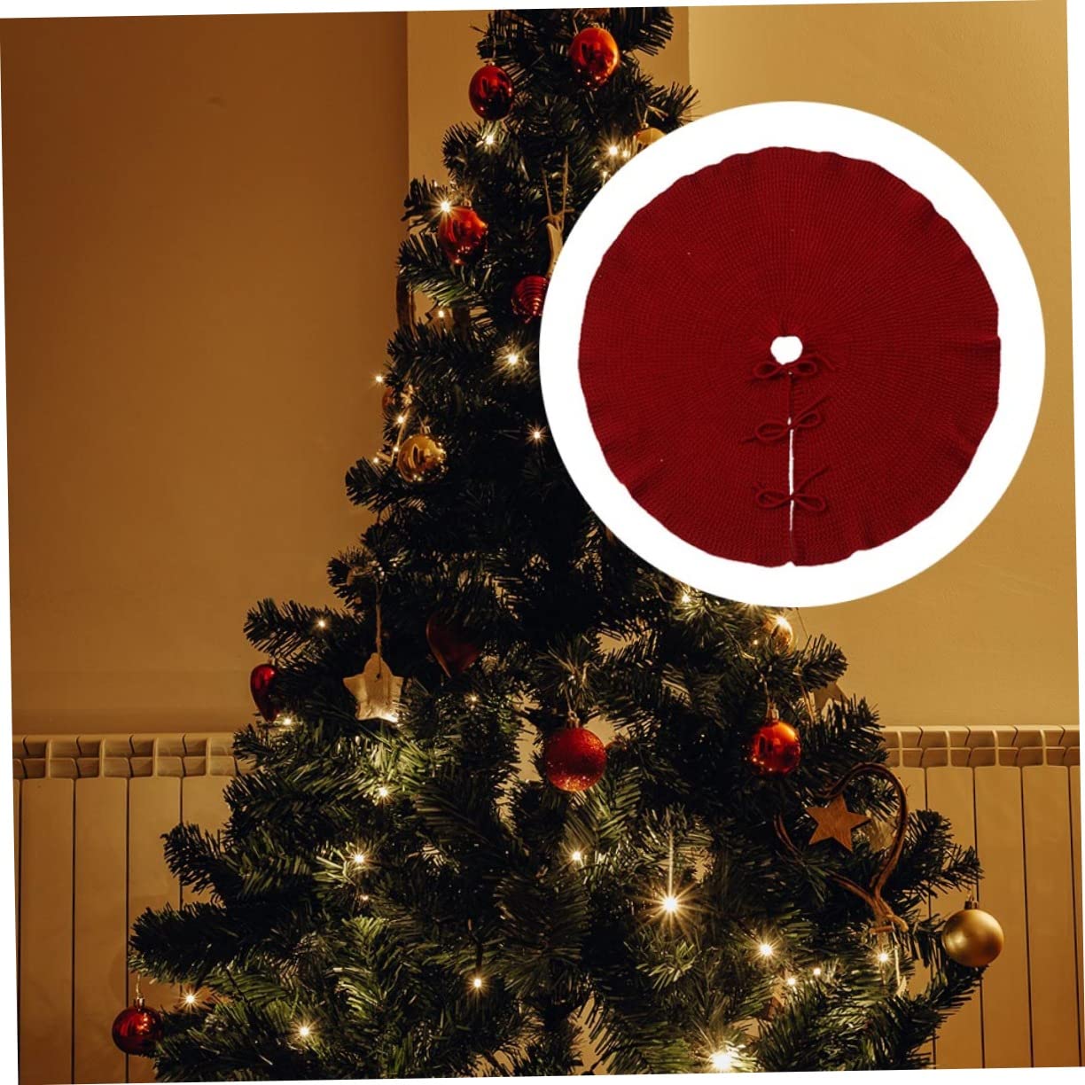 LABRIMP 1pezzi Tappeto per Albero di Natale Sottopiedi per Albero Classici Gonna Solida Morbida e Resistente per Vacanze di Natale