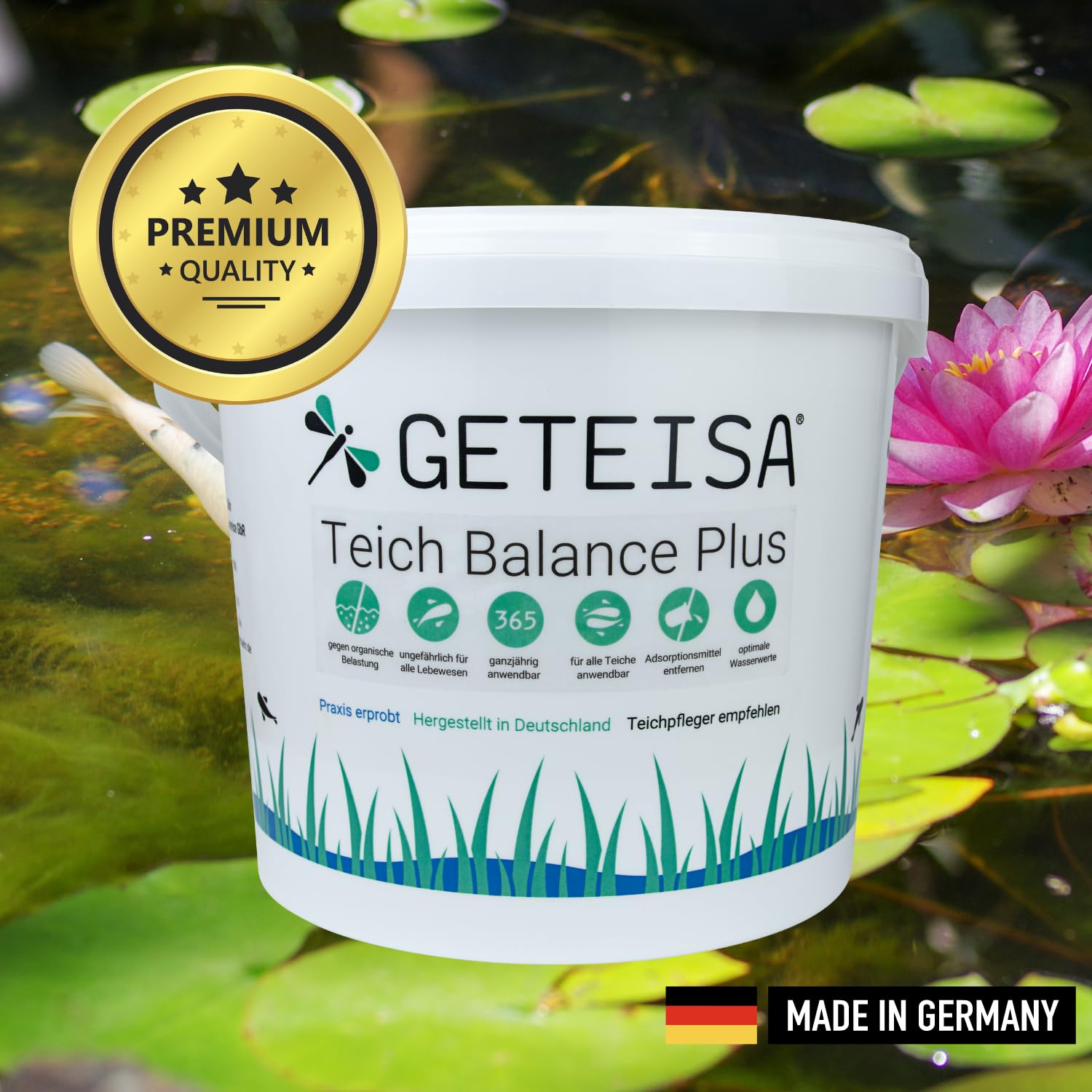 Teichbalance Plus 10 kg - Fortschrittlicher Teichreiniger für Fadenalgenbekämpfung & Schlammabbau, Natürliche Inhaltsstoffe, Stabilisiert Wasserwerte, Umweltschonend, Ganzjährig Einsetzbar