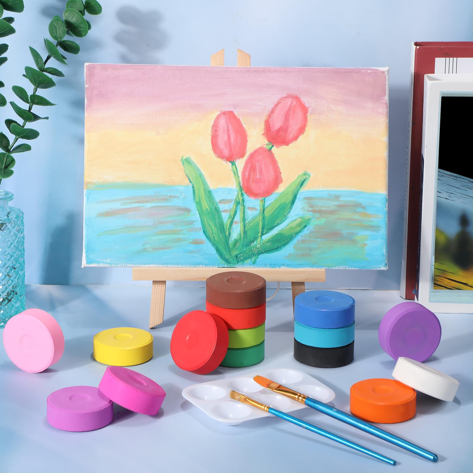 Nuanchu Lot de 120 gâteaux de peinture Tempera 15 couleurs lavables pour peinture, dessin, loisirs créatifs