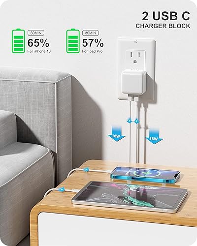 Miniatura 9 de Certificado MFi Cargador rápido iPhone13 14, adaptador de corriente compacto de doble puerto USB-C de 35 W, cargador de pared rápido plegable con 2