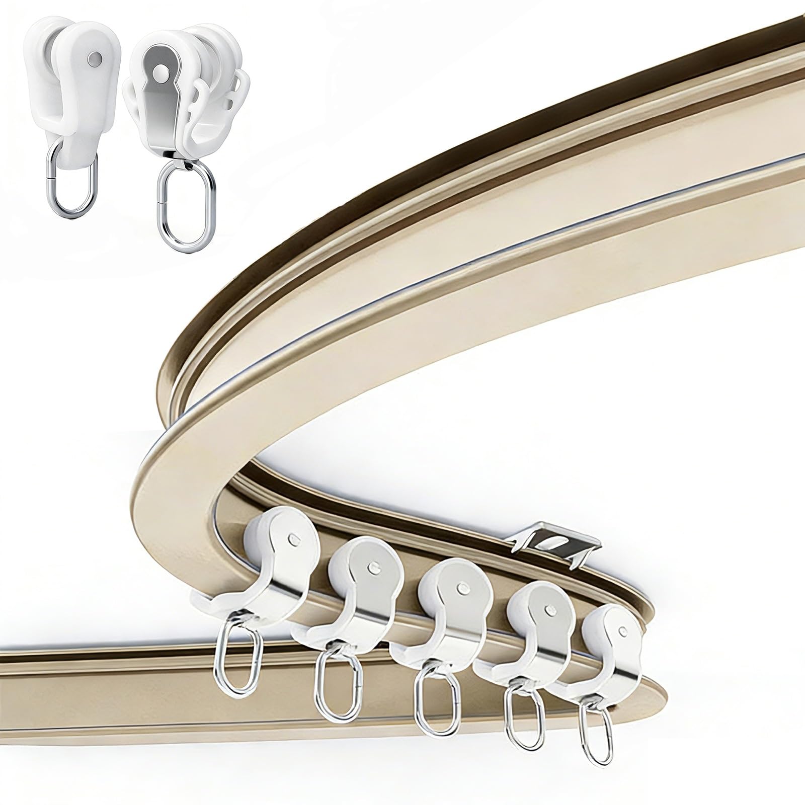 WQPMNYG Flexible Ceiling Curtain Track Aluminum Corner Curtain Rod for Bathroom 15.7ft/480cm Gold/White Side Mount Adjustable Lengths 100-600cm Easy Install