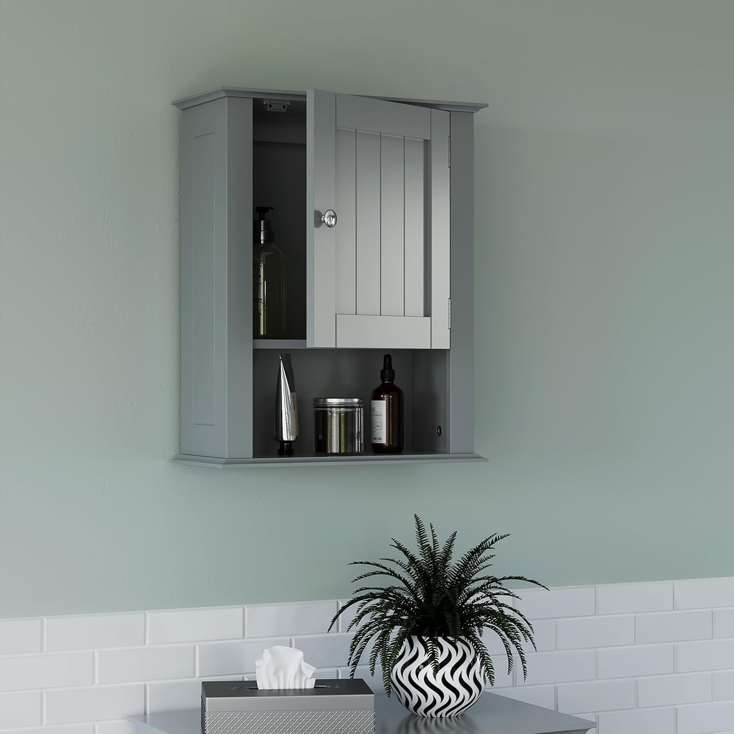 RiverRidge Ashland Single Door Wall, Gray Cabinet,Grey