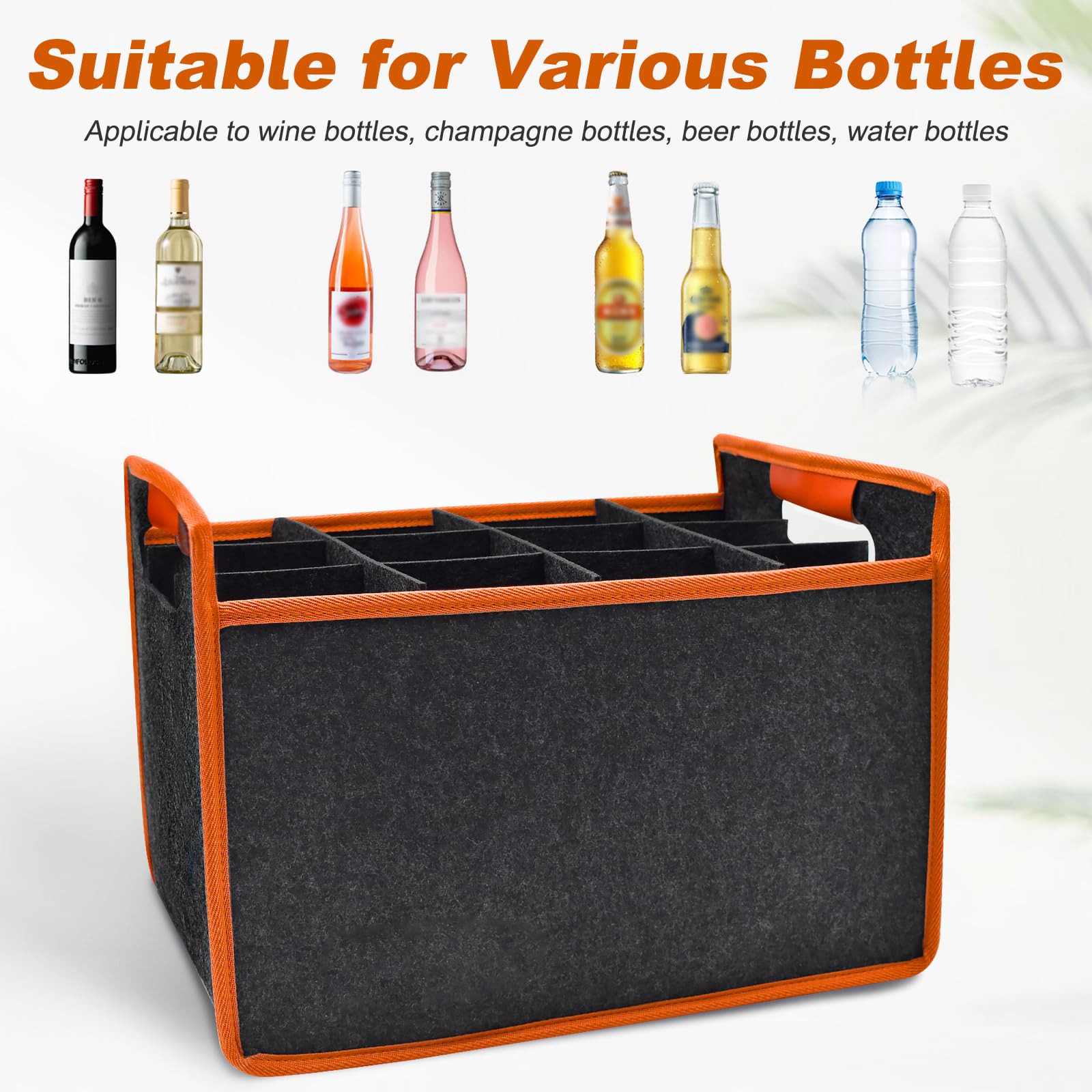 Borsa per Bottiglie con 6 Scomparti, Borsa Porta Bottiglia di Vino in Feltro, con Maniglia e Rimovibili Divisori, Borsa Trasporto in 1,5 litri per Viaggio Picnic Festa (Per 12 bottiglie)