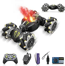 Carrinho de Controle Remoto com Acrobacias 360°, Multifuncional Carro de Controle Remoto 2.4GHz com Luzes e Música, Bateria Recarregável 500mAh