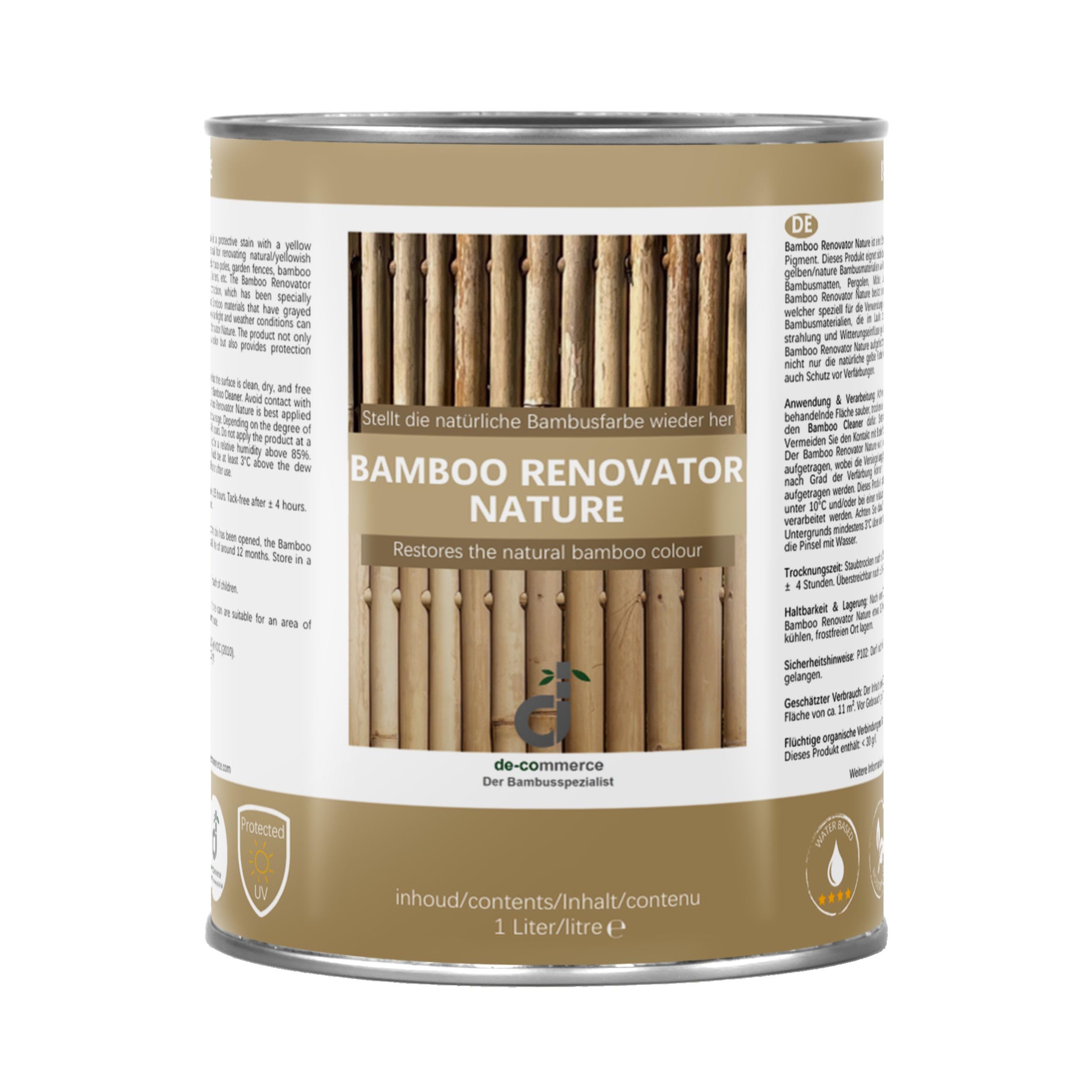DE-COmmerce Bambus Pflege Bamboo RENOVATOR Nature helle Beize für Farbauffrischung Lasur 1 Liter