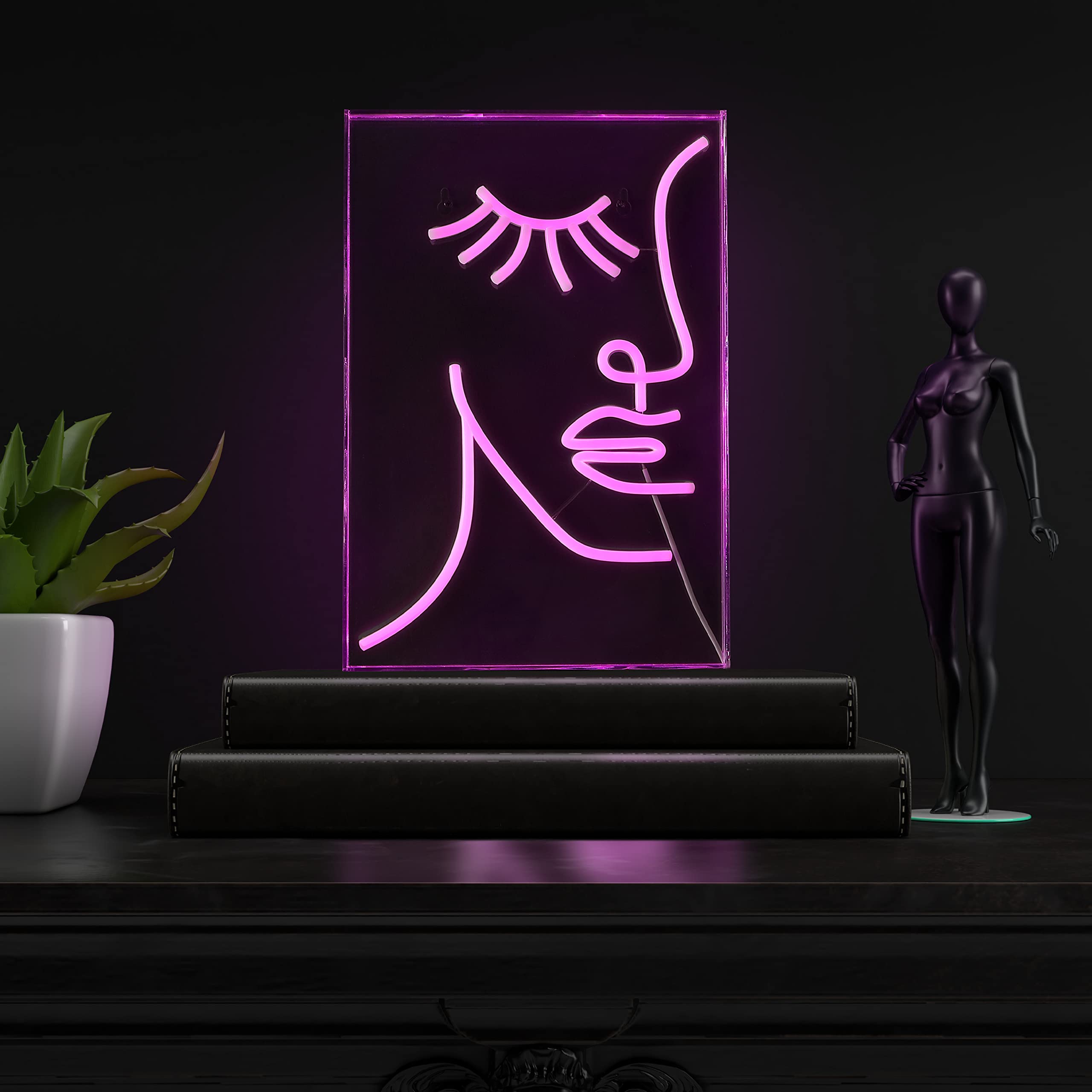 JONATHAN Y NEN1028A Half-Face 10.3" X 15" Contemporary Glam Acrylic Box USB Operated LED Neon Light, Pink