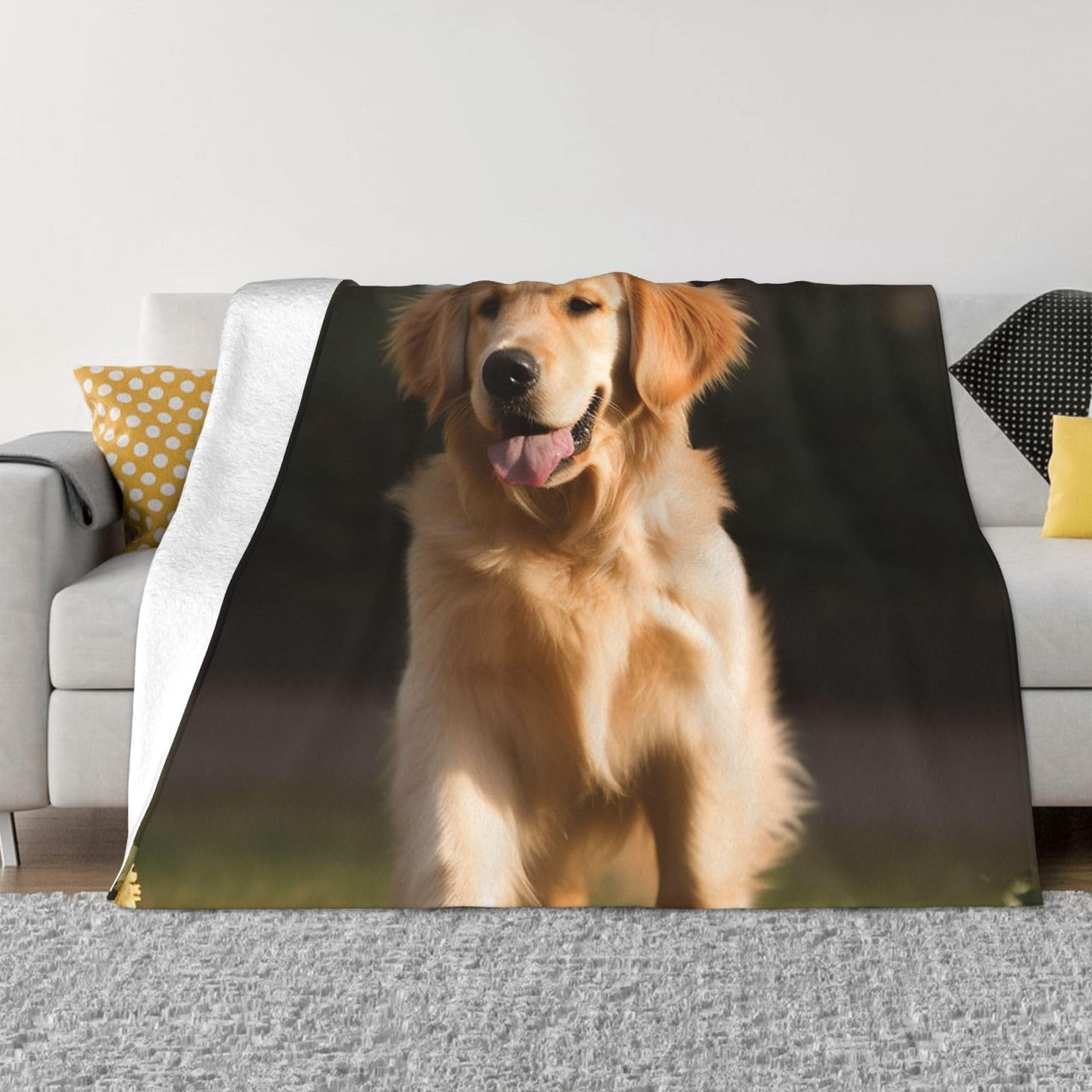 KLOPH Golden Retriever Dog Throw Blanket 50"x40" Flannel Fluffy Warm Blanket for Couch, Reversible Plush Blankets for Bed, Comfy Fuzzy Blanket for Sofa, Plush Lightweight-Blankets for All Season
