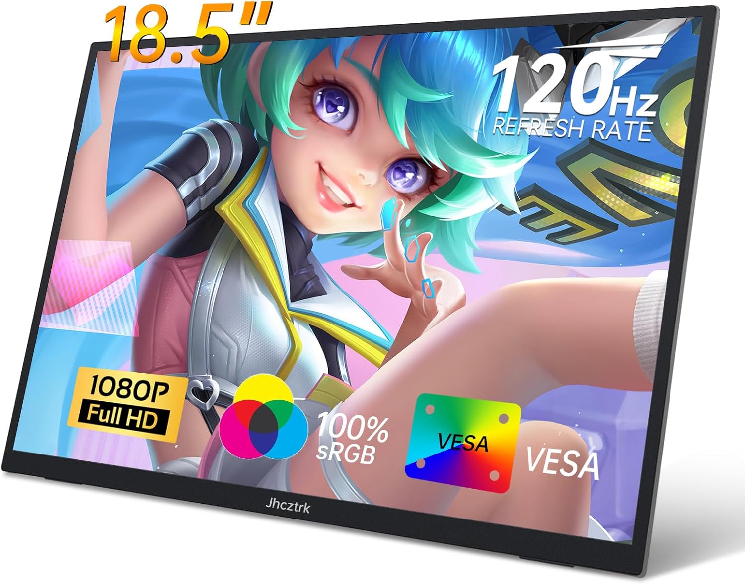 Portable Monitor 18.5 Inch 120Hz FHD 1080P HDMI USB-C, 99% sRGB, HDR Gaming Monitor Built-in Speakers Kickstand and VESA Travel Second Monitor for Laptop Mac PC Xbox PS4/5 Switch