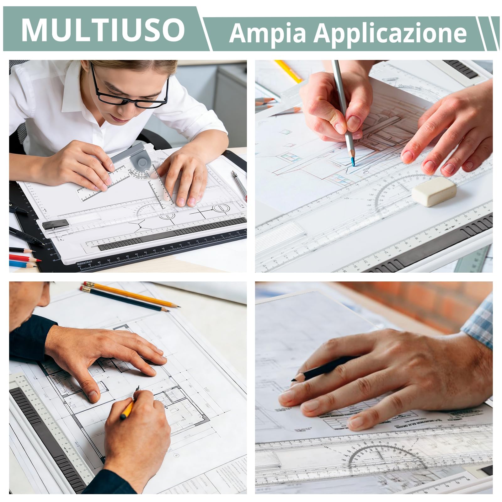 COLFULINE Tavola da Disegno A4 Professionale 37,5x30 cm,Tavolo da Disegno Multifunzionale con Righe a T/L e Goniometro,Base Antiscivolo/Portatile,per Pittura Calligrafia e Scrittura