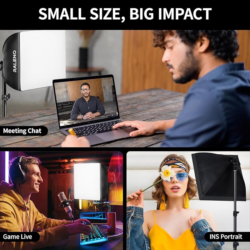 RALENO 40x40 cm Softbox Fotó Stúdió Szett LED Lámpával és Állvánnyal Portré Videózáshoz