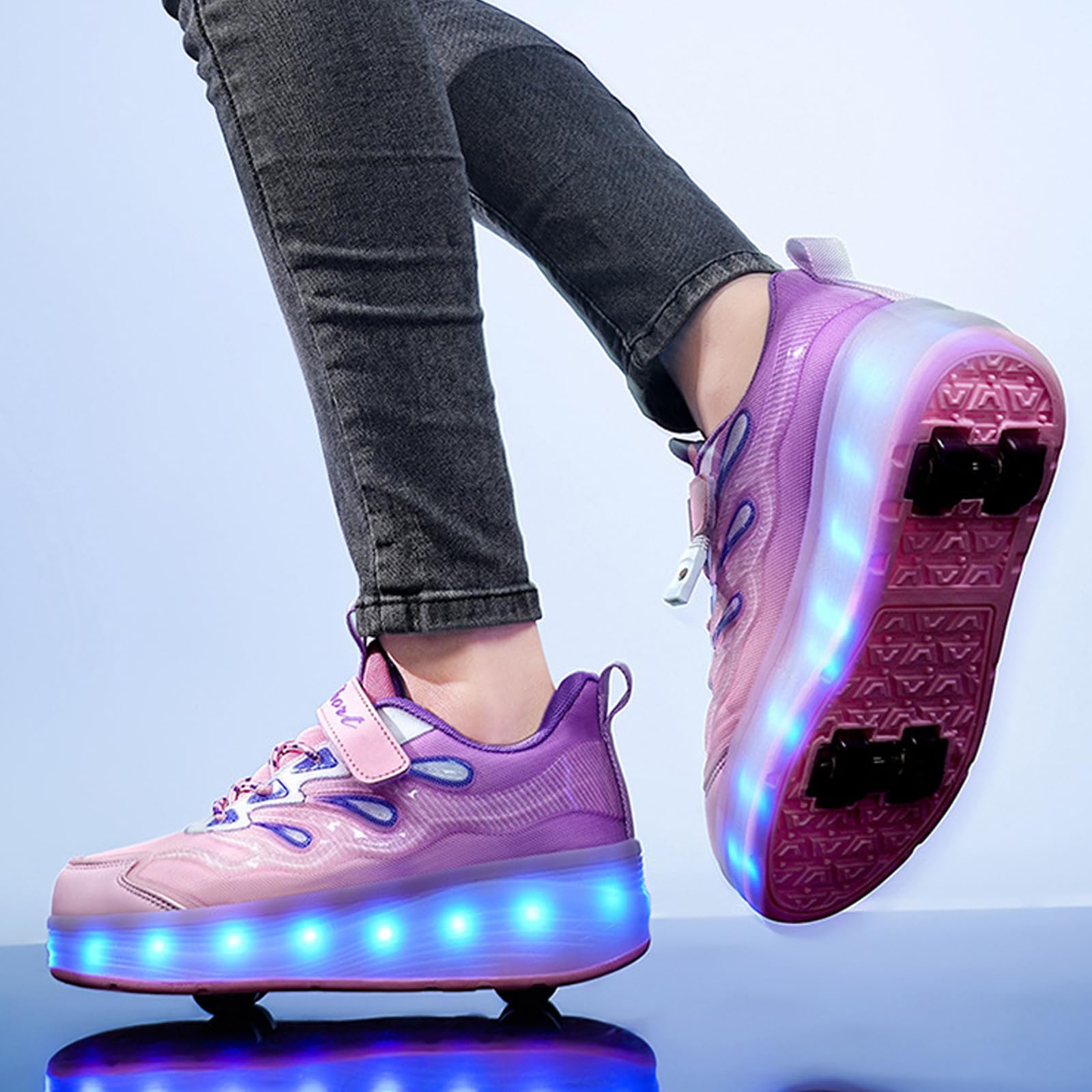 Chaussure a Roulette Garcon,Basket Roller Fille,Baskets Lumineuses à roulettes pour Filles,Baskets avec Roues rétractables,Éclairage LED Couleur,Chargement USB Pratique