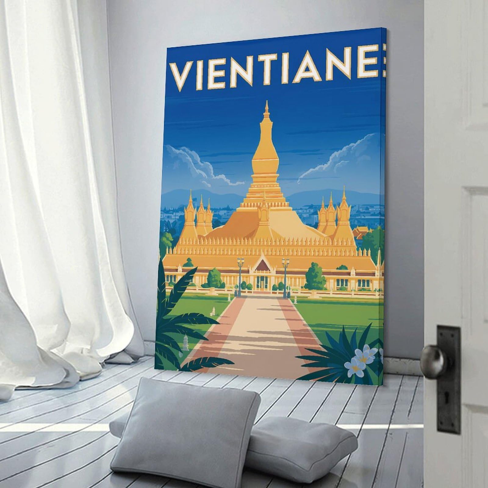 Junmoney Vientiane Travel Canvas Wall Decor, 24x36inch(60x90cm), for New Homes, Bedrooms Or Workspaces, Gift Idea for Housewarming And Birthdays