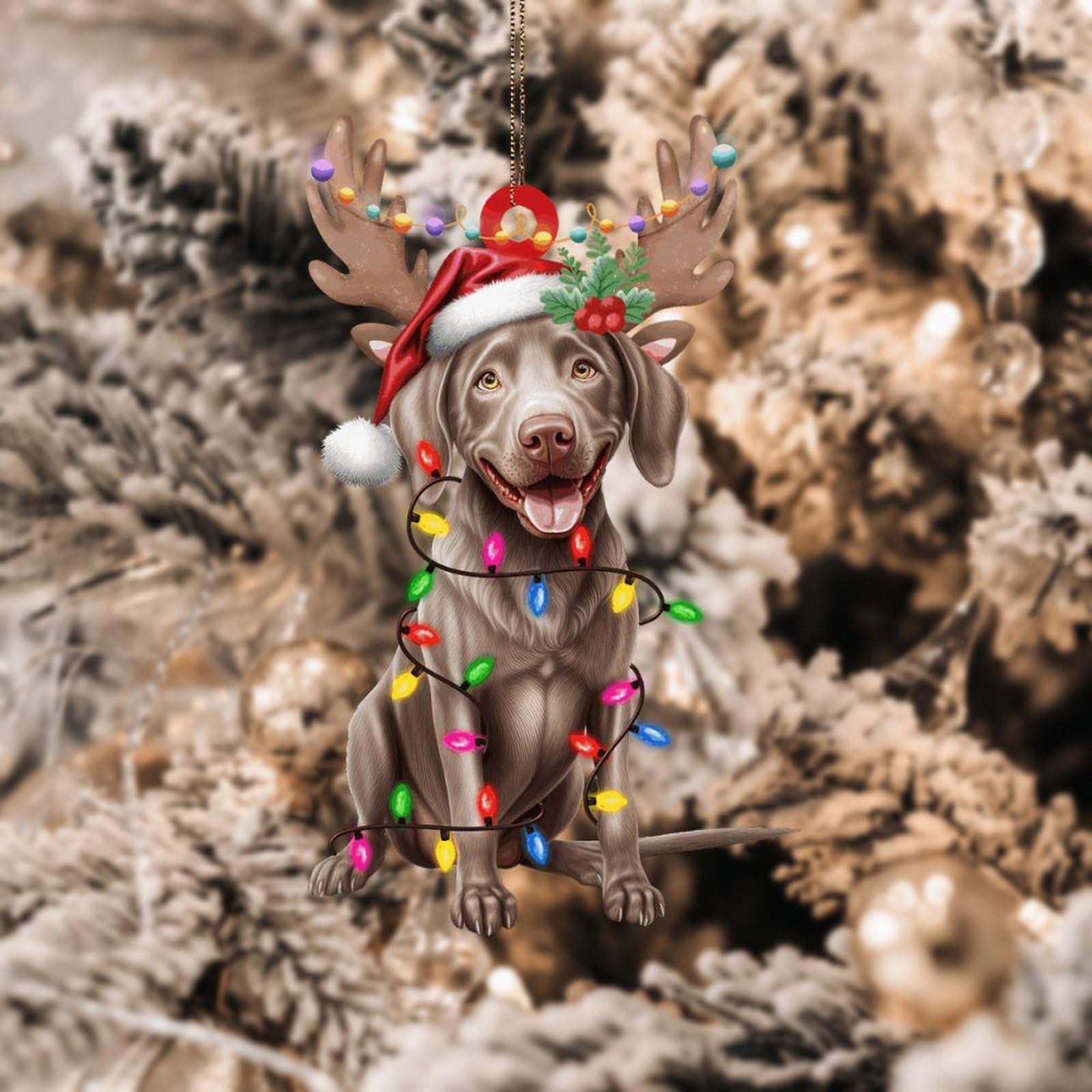 Podbyyou Weimaraner Gift For Dog Lover Xmas Tree Ornament Acrylic Xmas Tree Ornament Holiday Keepsake Dog Lanterns Christmas Antlers Christmas Tree Decorations 4In